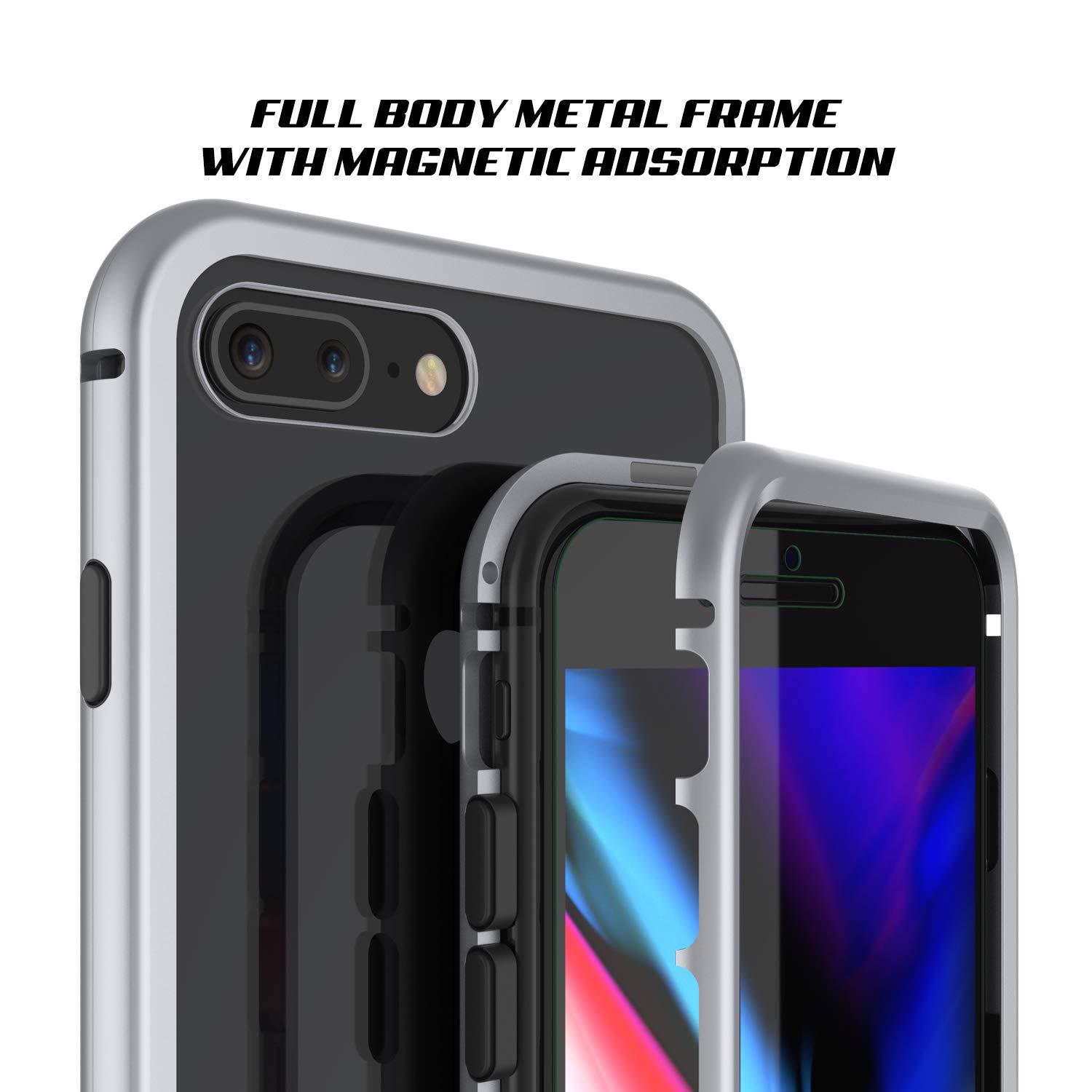 iPhone 8+ Plus Case, Punkcase Magnetix 2.0 Protective TPU Cover W/ Tempered Glass Screen Protector [Silver]
