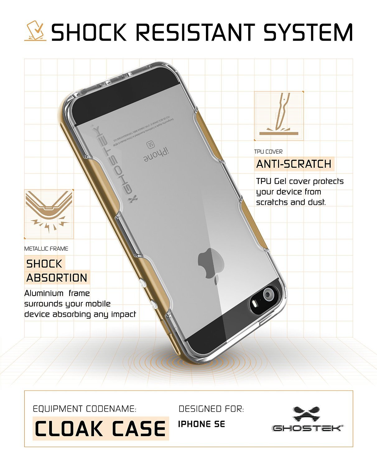 iPhone SE/5S/5 Case Ghostek® Cloak Gold Slim | Tempered Glass | Lifetime Warranty Exchange