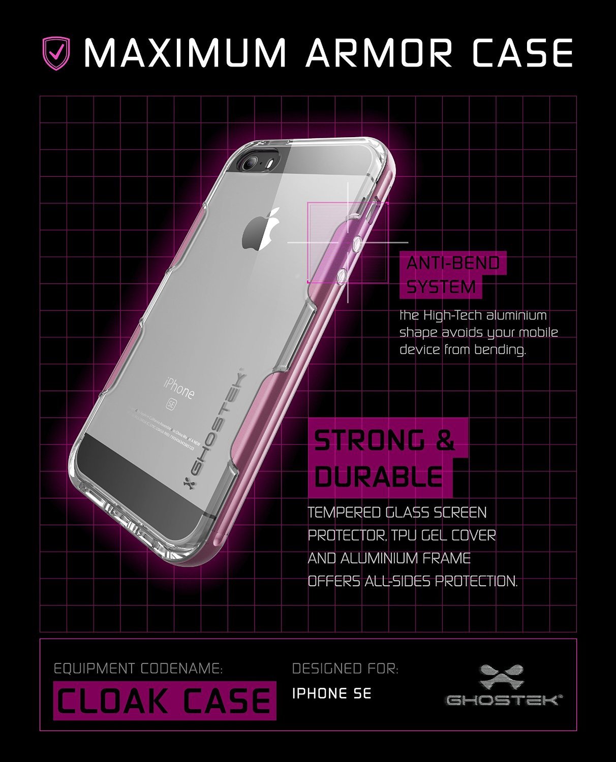 iPhone SE/5S/5 Case Ghostek® Cloak Pink Slim | Tempered Glass | Lifetime Warranty Exchange