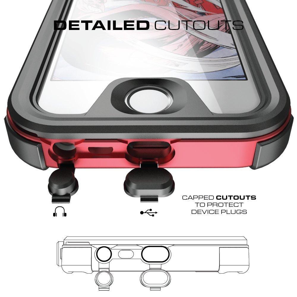 iPhone 7 Waterproof Case, Ghostek® Atomic 3 Series for Apple iPhone 7 | Underwater | Shockproof | Dirt-proof | Snow-proof | Aluminum Frame | Adventure Ready | Ultra Fit | Swimming (Red)