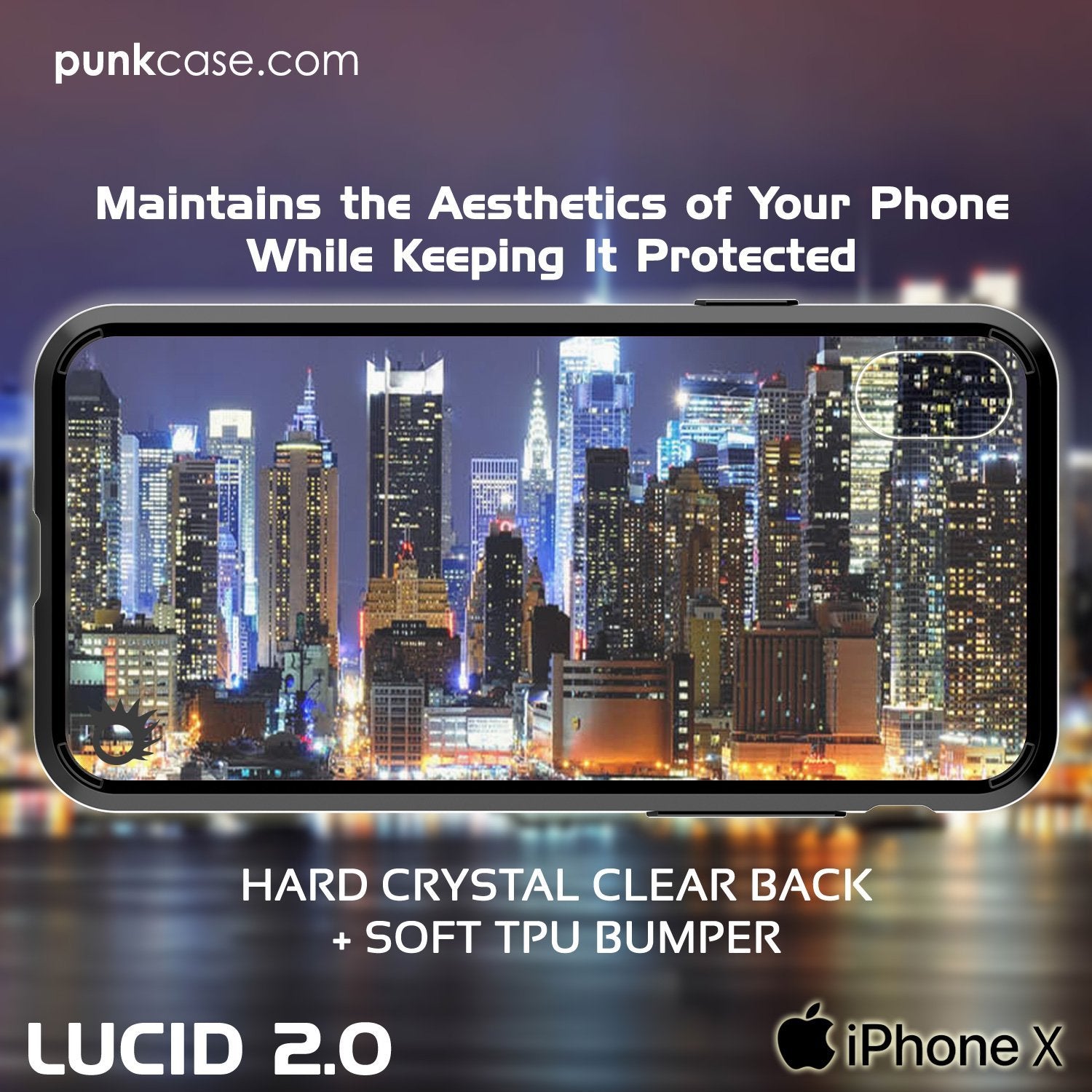 iPhone X Punkcase, [LUCID 2.0 Series] Slim Fit Dual Layer Cover, Black