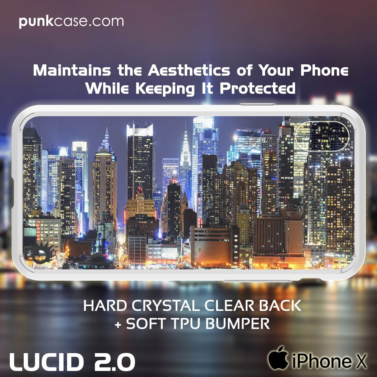 iPhone X Punkcase, LUCID 2.0 Series Slim Fit Dual Layer Cover, White