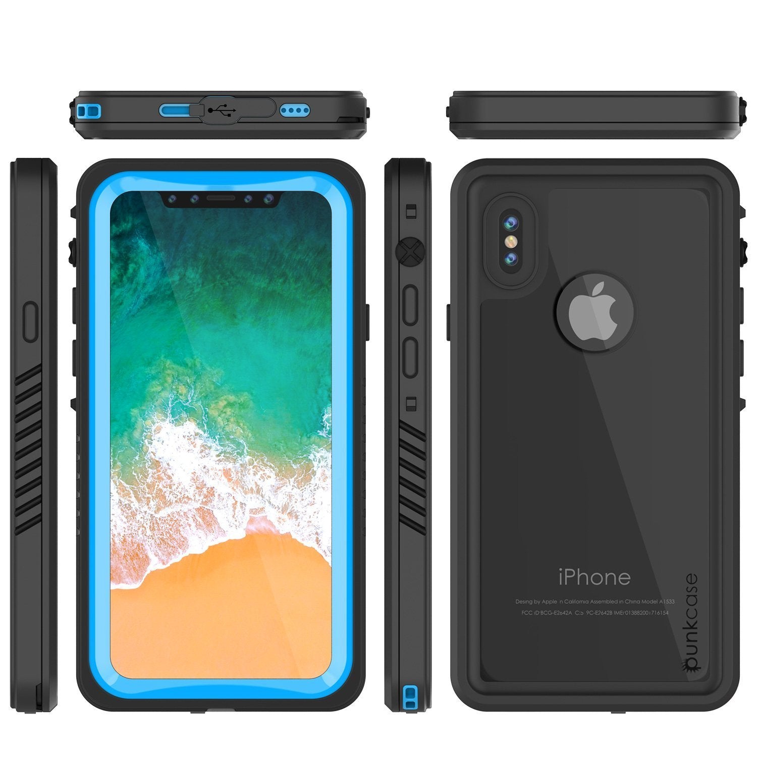iPhone XS Max Waterproof Case, Punkcase [Extreme Series] Armor Cover W/ Built In Screen Protector [Light Blue]