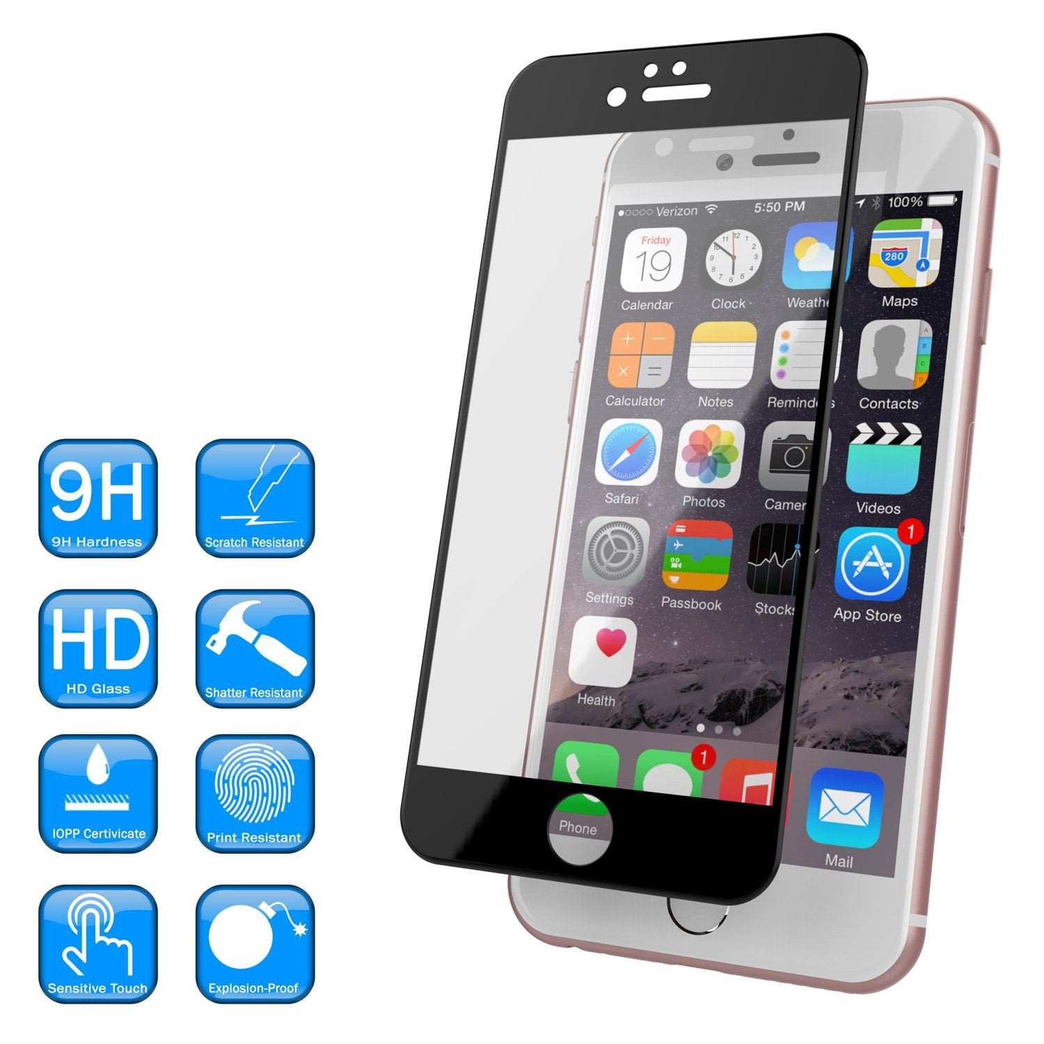 iPhone 6S/6 BlackTempered Glass Screen Protector, Punkcase SHIELD  Protector 0.33mm Thick 9H