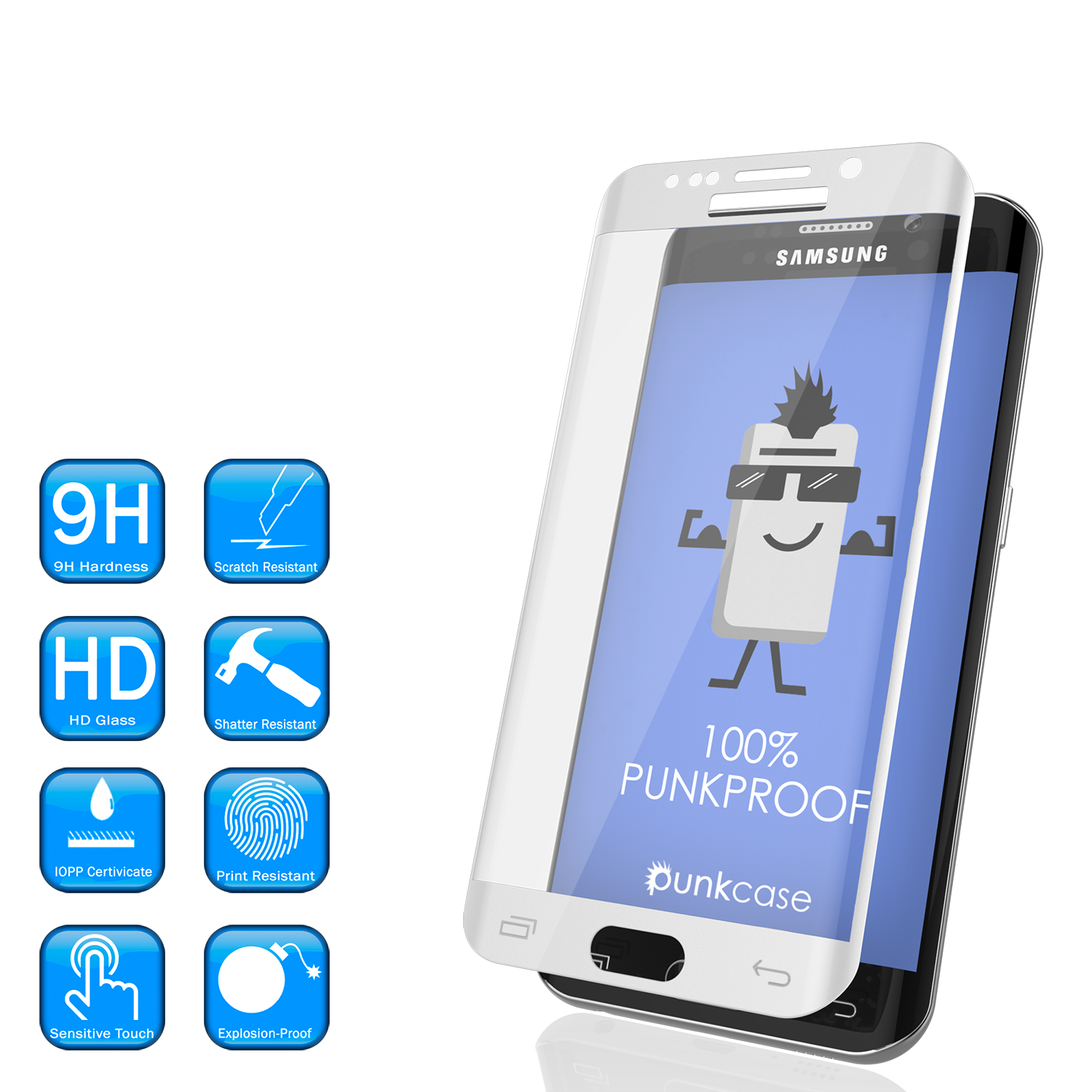 Galaxy S6 Edge White Punkcase Glass SHIELD Tempered Glass Screen Protector 0.33mm Thick 9H Glass