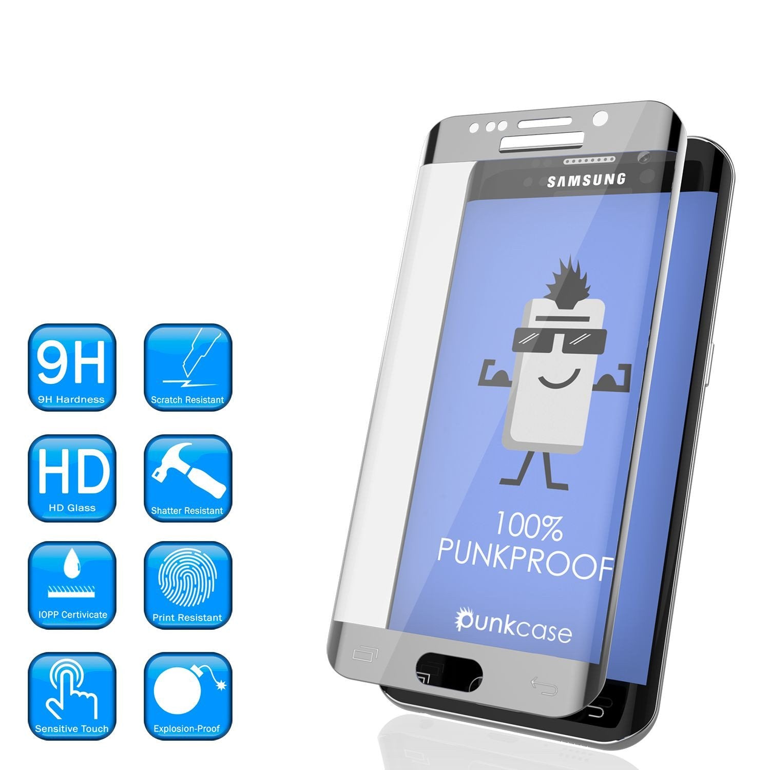Galaxy S7 Silver Screen Protector, Punkcase Glass SHIELD Tempered Glass Protector 0.33mm Thick 9H
