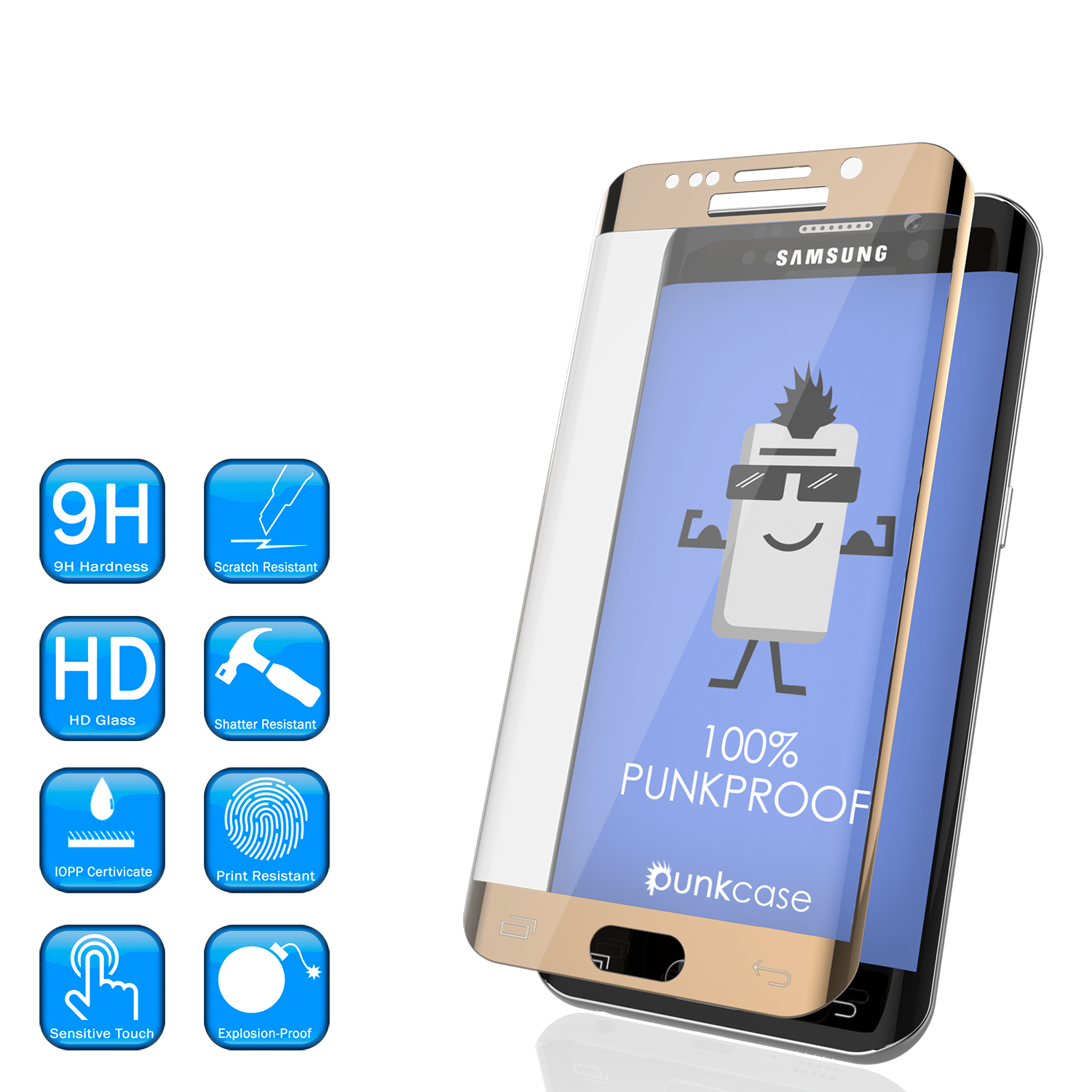 Galaxy S6 Edge Gold Punkcase Glass SHIELD Tempered Glass Screen Protector 0.33mm Thick 9H Glass