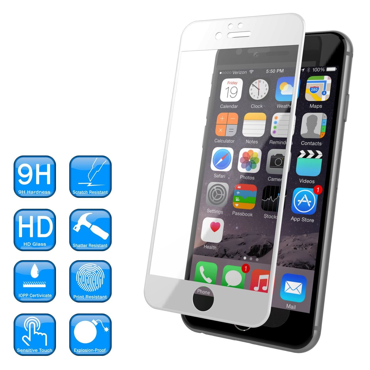 iPhone 6+/6s+ Plus White Screen Protector, Punkcase SHIELD Tempered Glass Protector 0.33mm Thick 9H