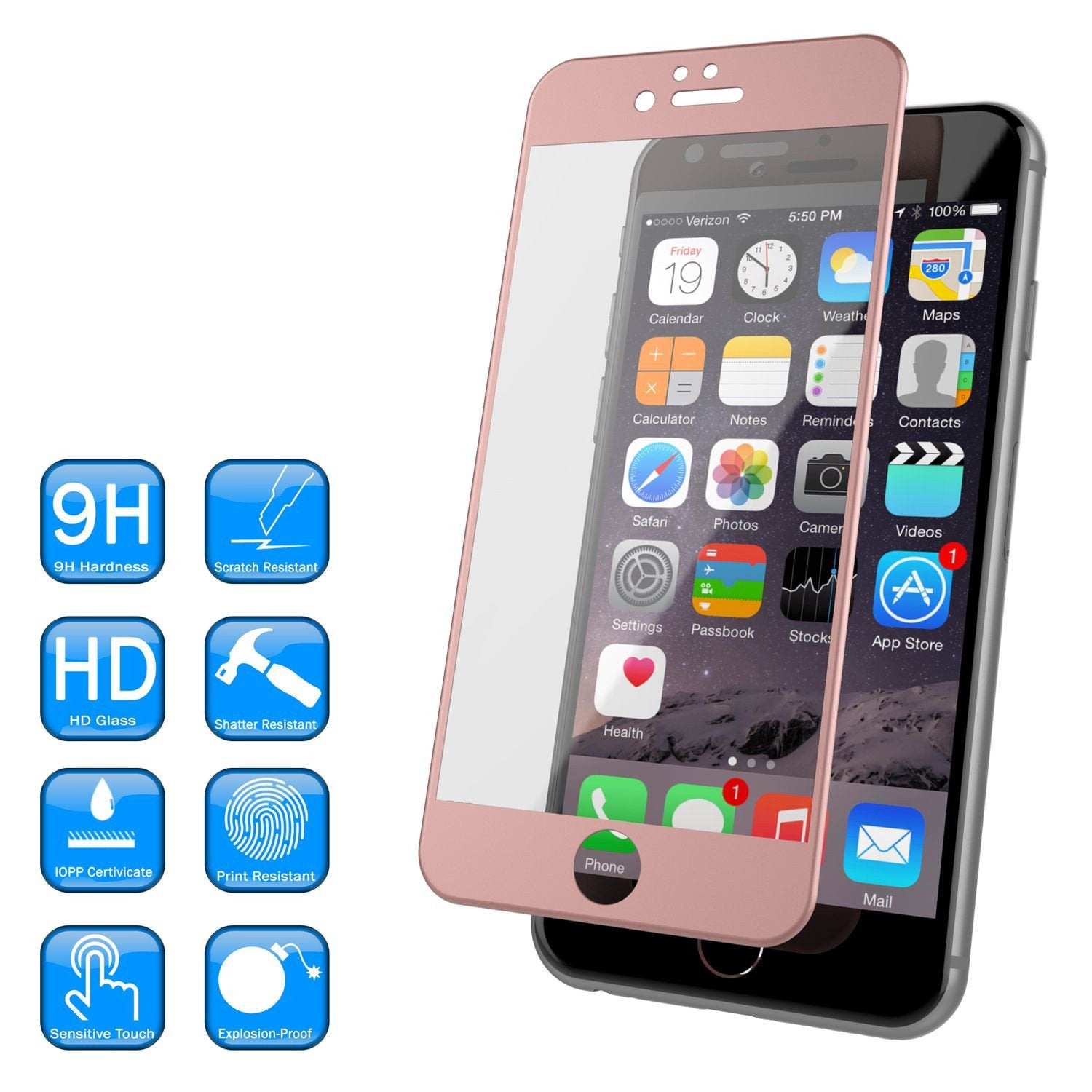 iPhone 6S/6 Rose Gold Tempered Glass Screen Protector, Punkcase SHIELD  Protector 0.33mm Thick 9H