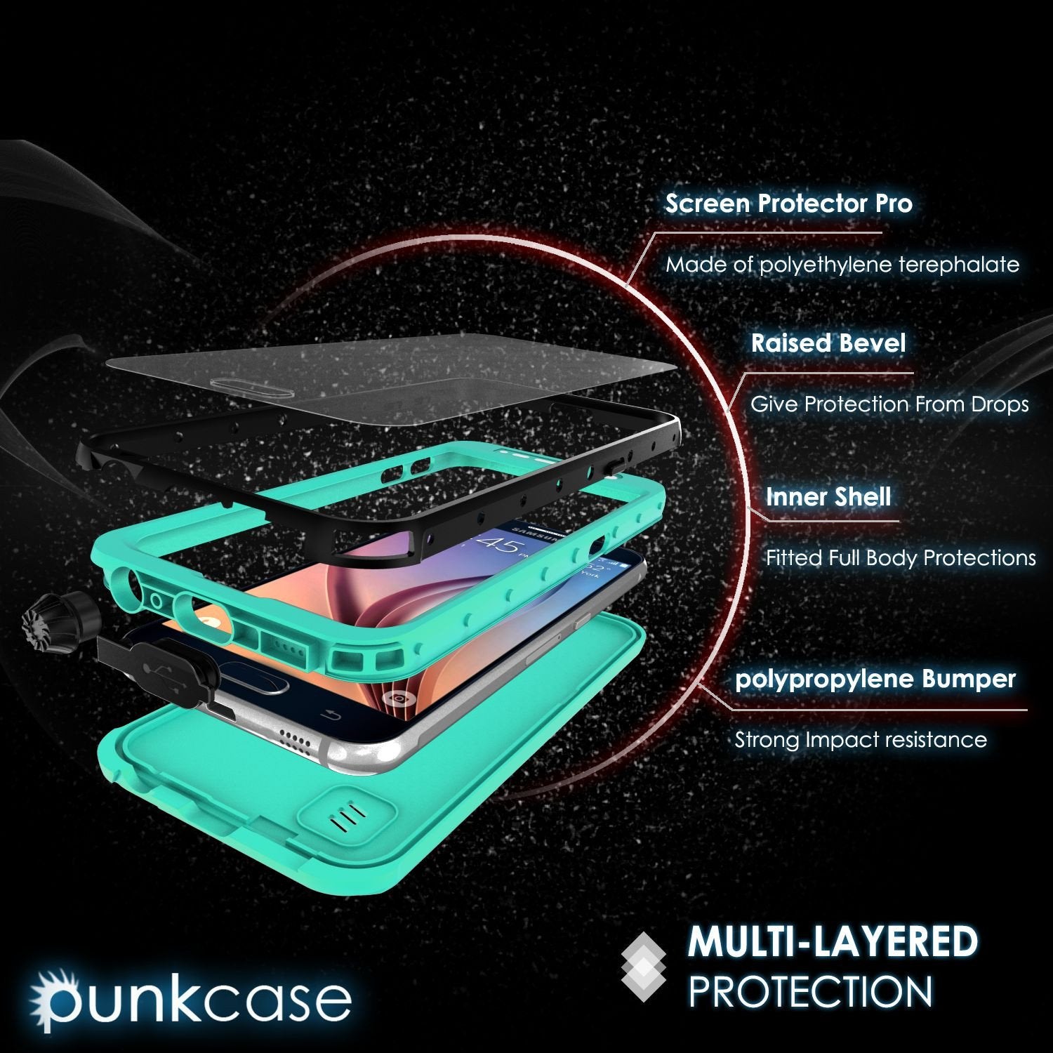 Galaxy S6 Waterproof Case PunkCase StudStar Teal Thin 6.6ft Underwater IP68 Shock/Dirt/Snow Proof