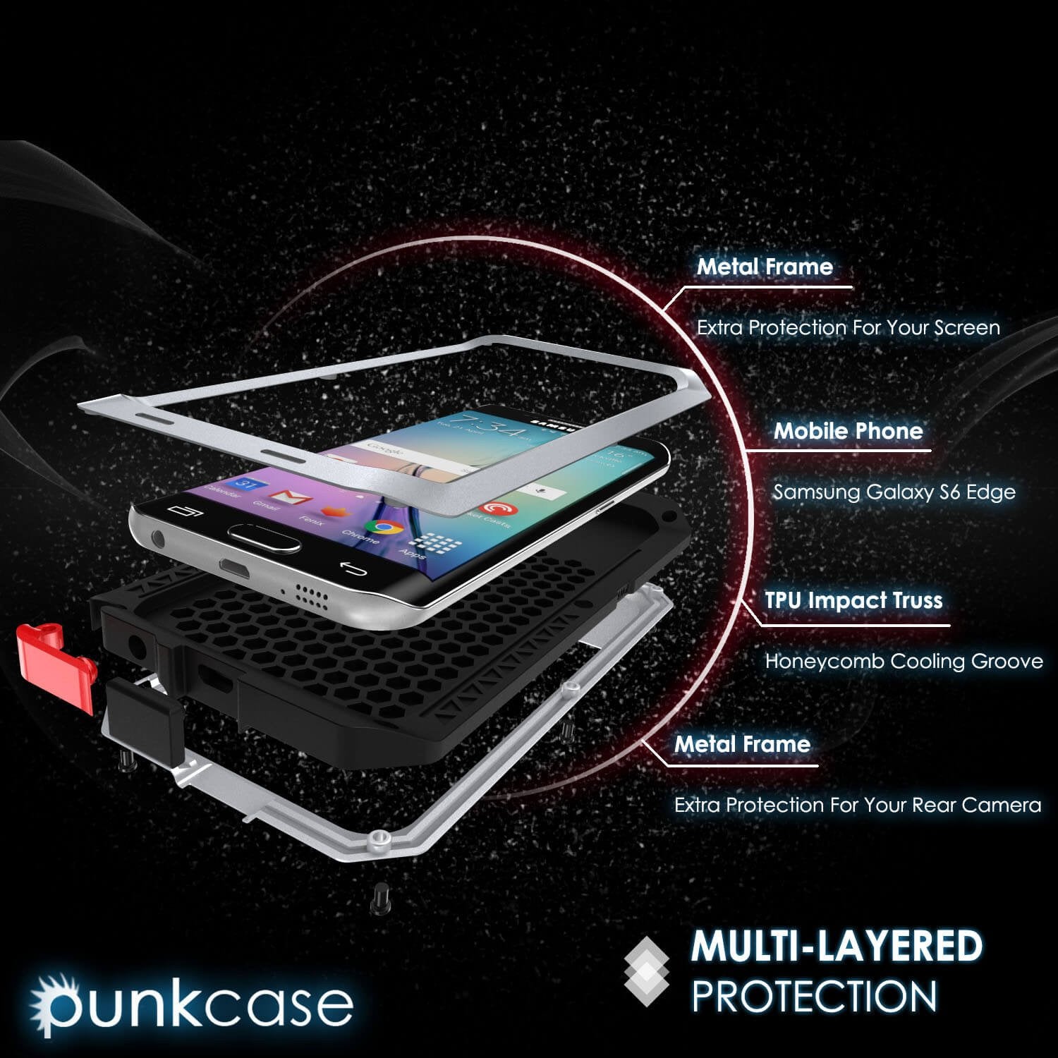 Galaxy S6 EDGE  Case, PUNKcase Metallic Silver Shockproof  Slim Metal