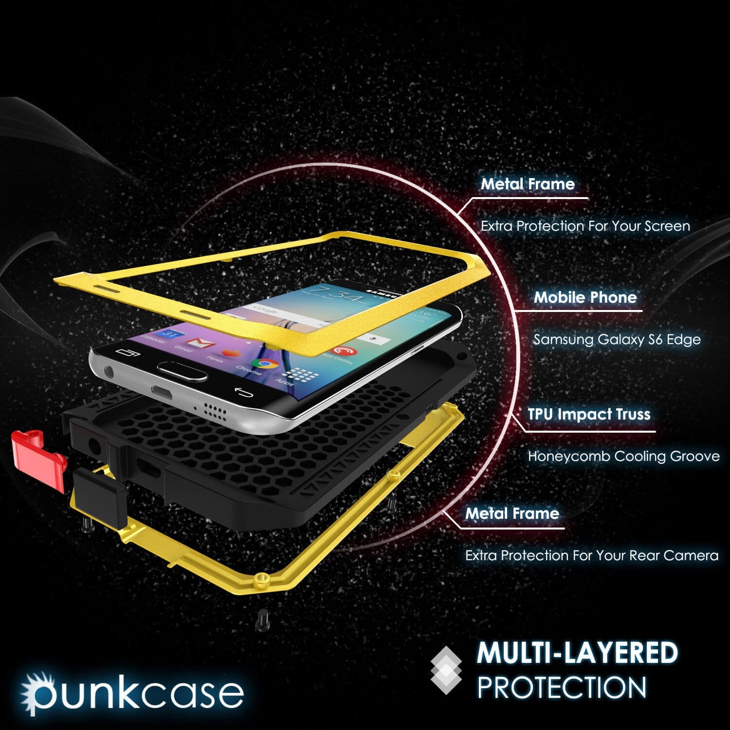 Galaxy S6 EDGE  Case, PUNKcase Metallic Neon Shockproof  Slim Metal Armor Case
