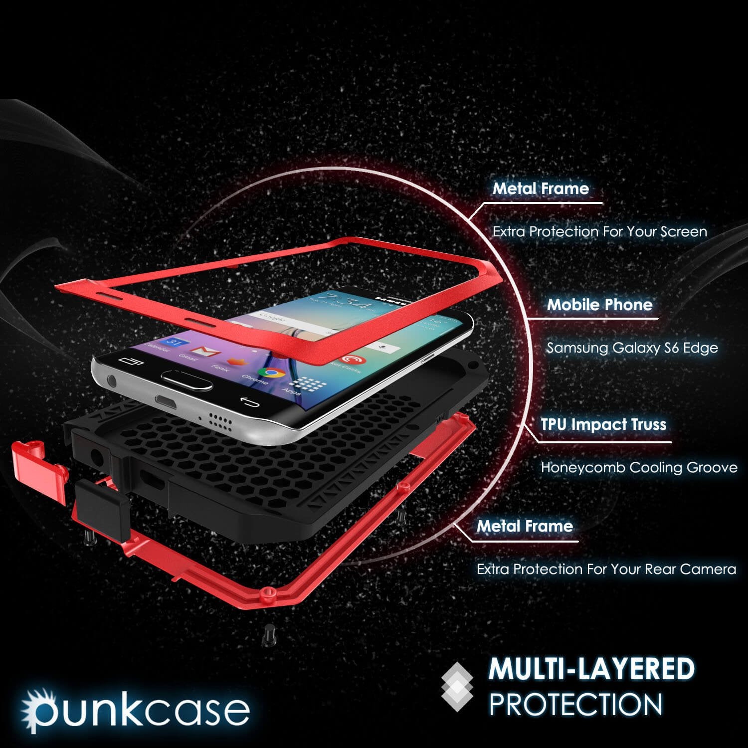 Galaxy S6 EDGE  Case, PUNKcase Metallic Red Shockproof  Slim Metal