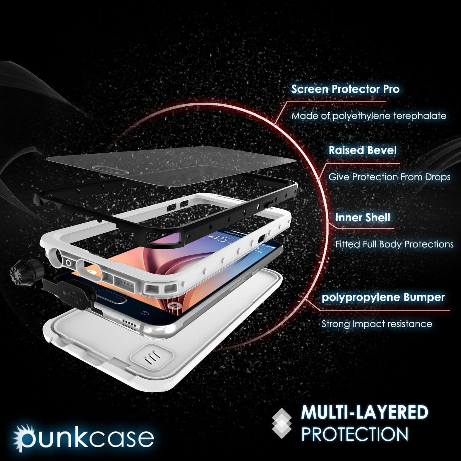 Galaxy S6 Waterproof Case, Punkcase StudStar White Thin 6.6ft Underwater IP68 Shock/Dirt/Snow Proof