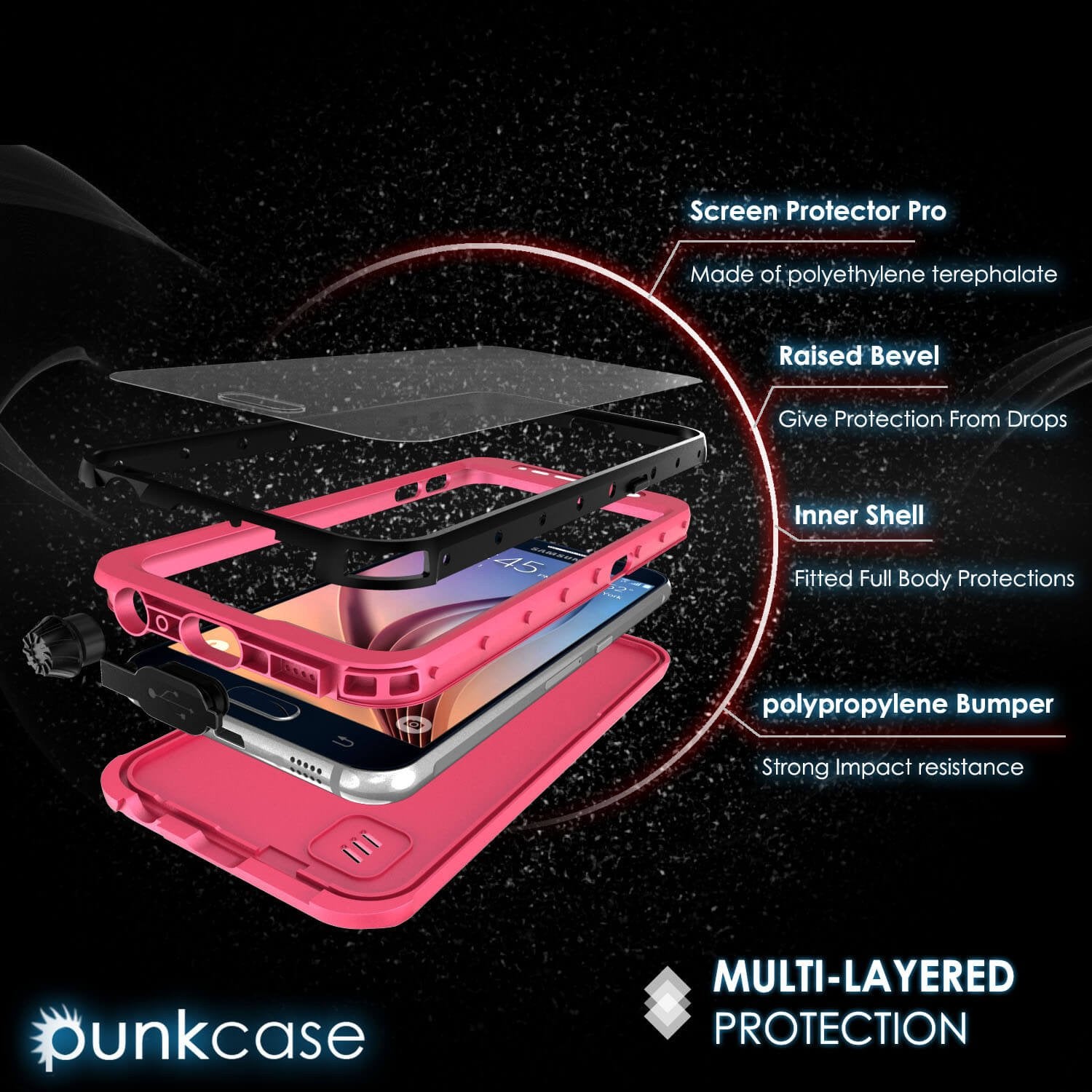 Galaxy S6 Waterproof Case PunkCase StudStar Pink Thin 6.6ft Underwater IP68 Shock/Dirt/Snow Proof