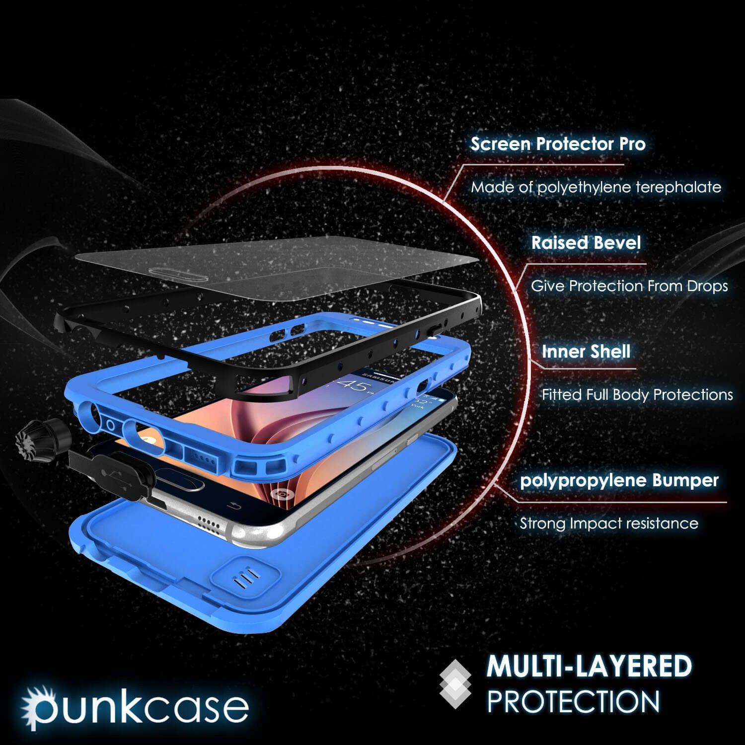 Galaxy S6 Waterproof Case PunkCase StudStar Light Blue Thin 6.6ft Underwater IP68 Shock/Dirt Proof