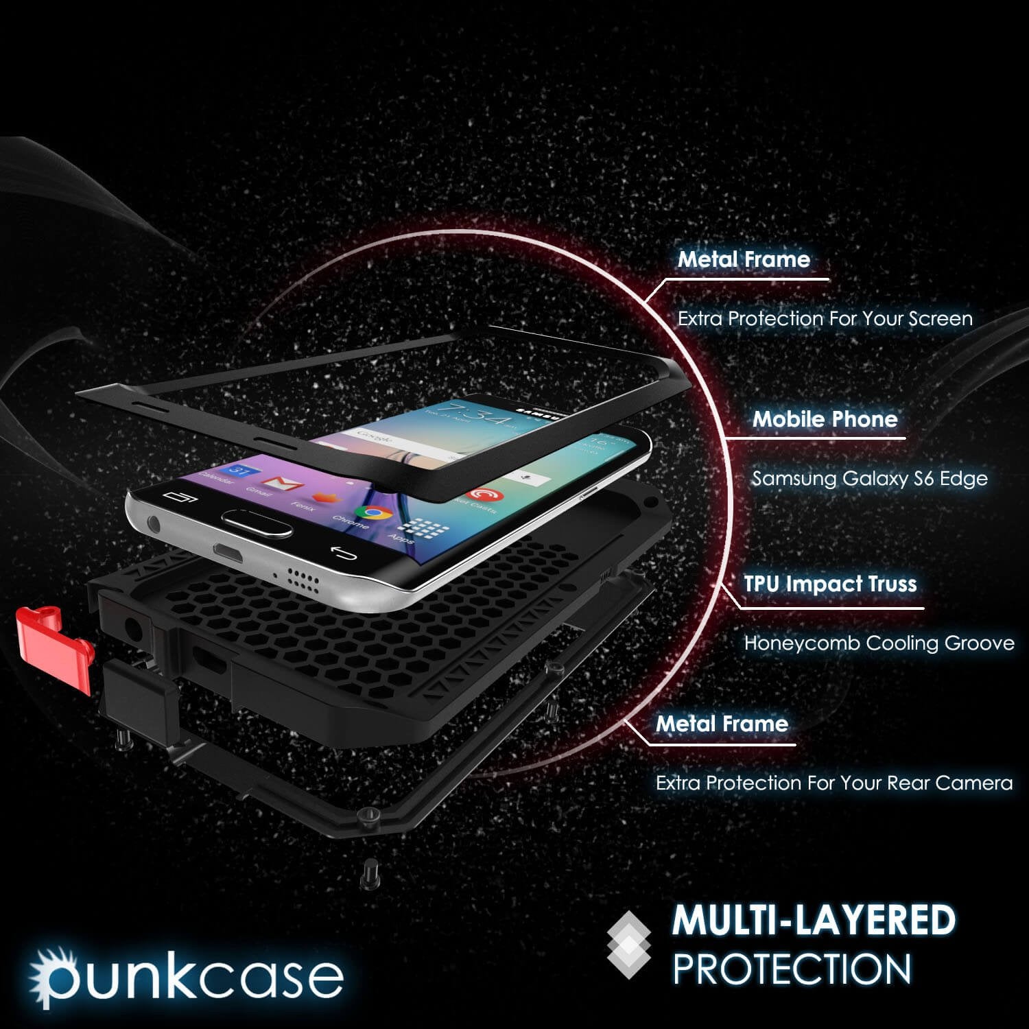 Galaxy S6 EDGE Case, PUNKcase Metallic Black Shockproof  Slim Metal Armor Case