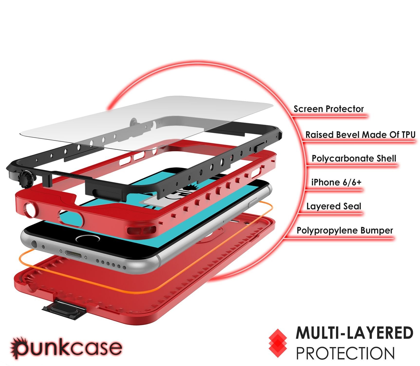 iPhone 6s/6  Waterproof Case, PunkCase StudStar Red w/ Attached Screen Protector | Lifetime Warranty