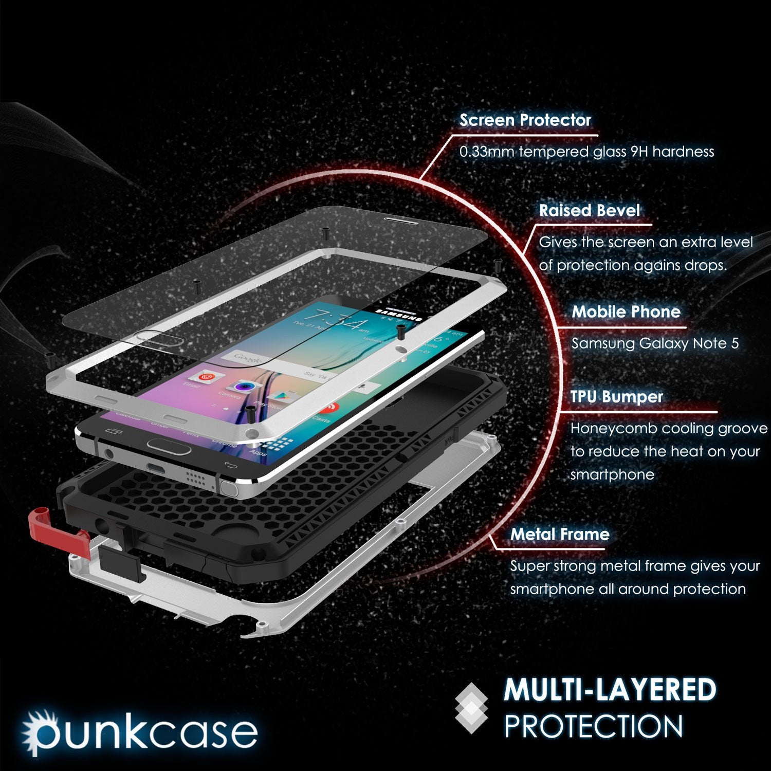 S7 Case, Punkcase® METALLIC Series SILVER for Samsung Galaxy S7 W/ TEMPERED GLASS | Aluminum Frame