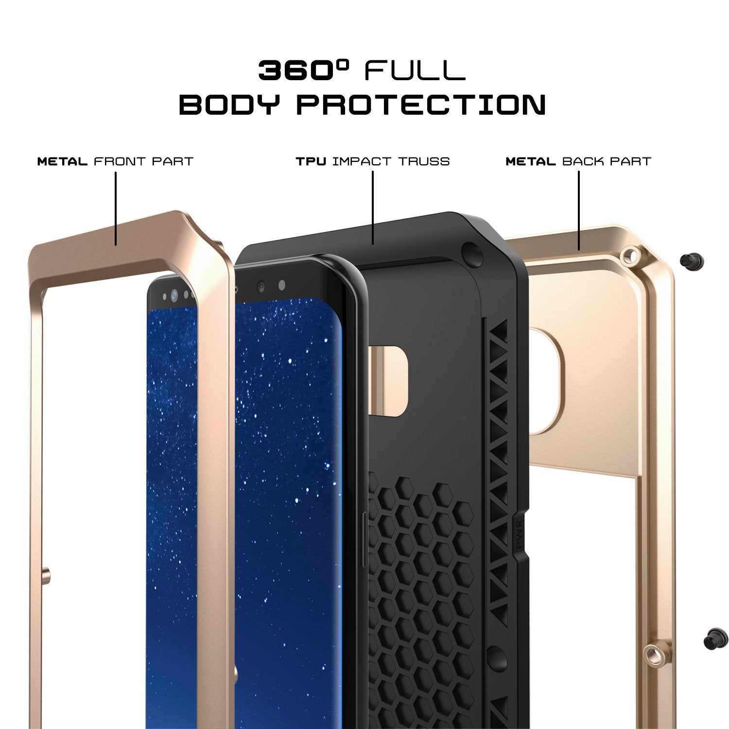 Galaxy S8 Plus Metal PunkCase, Heavy Duty Militar Armor Cover, Gold