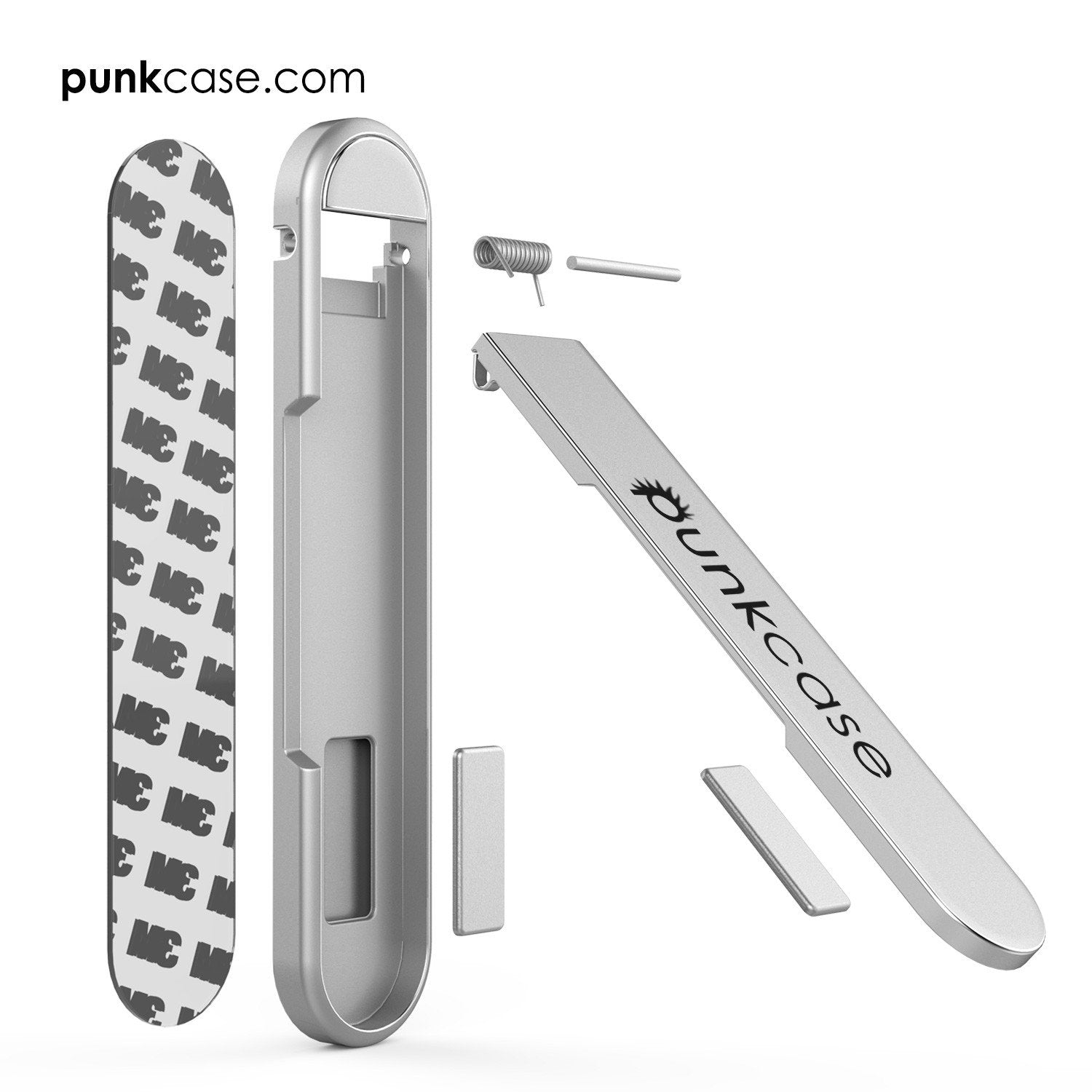 PUNKCASE FlickStick Universal Cell Phone Kickstand for all Mobile Phones & Cases with Flat Backs, One Finger Operation (Silver)