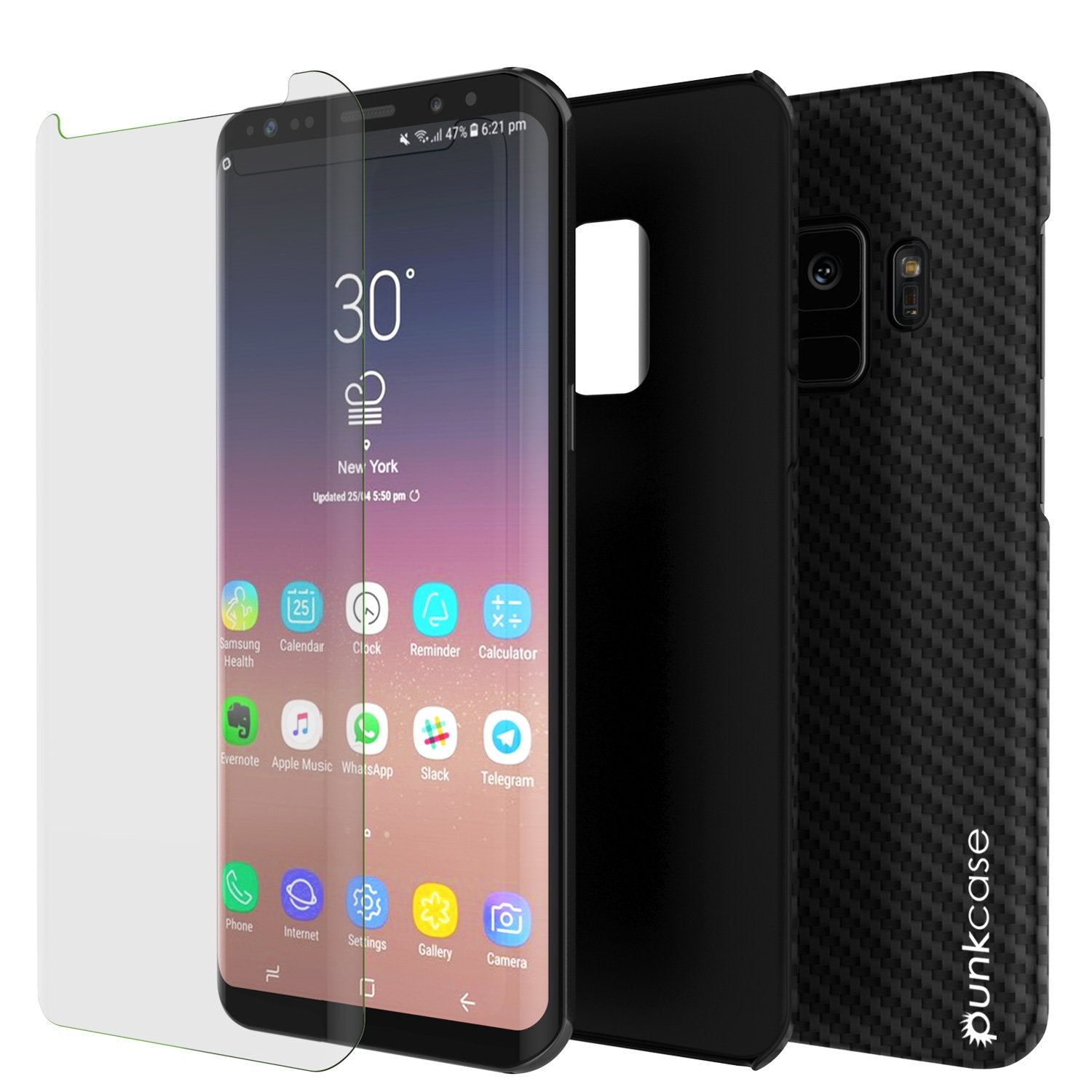 Galaxy S9 Punkcase, Carbon Shield Heavy Duty & Ultra Thin Black Case
