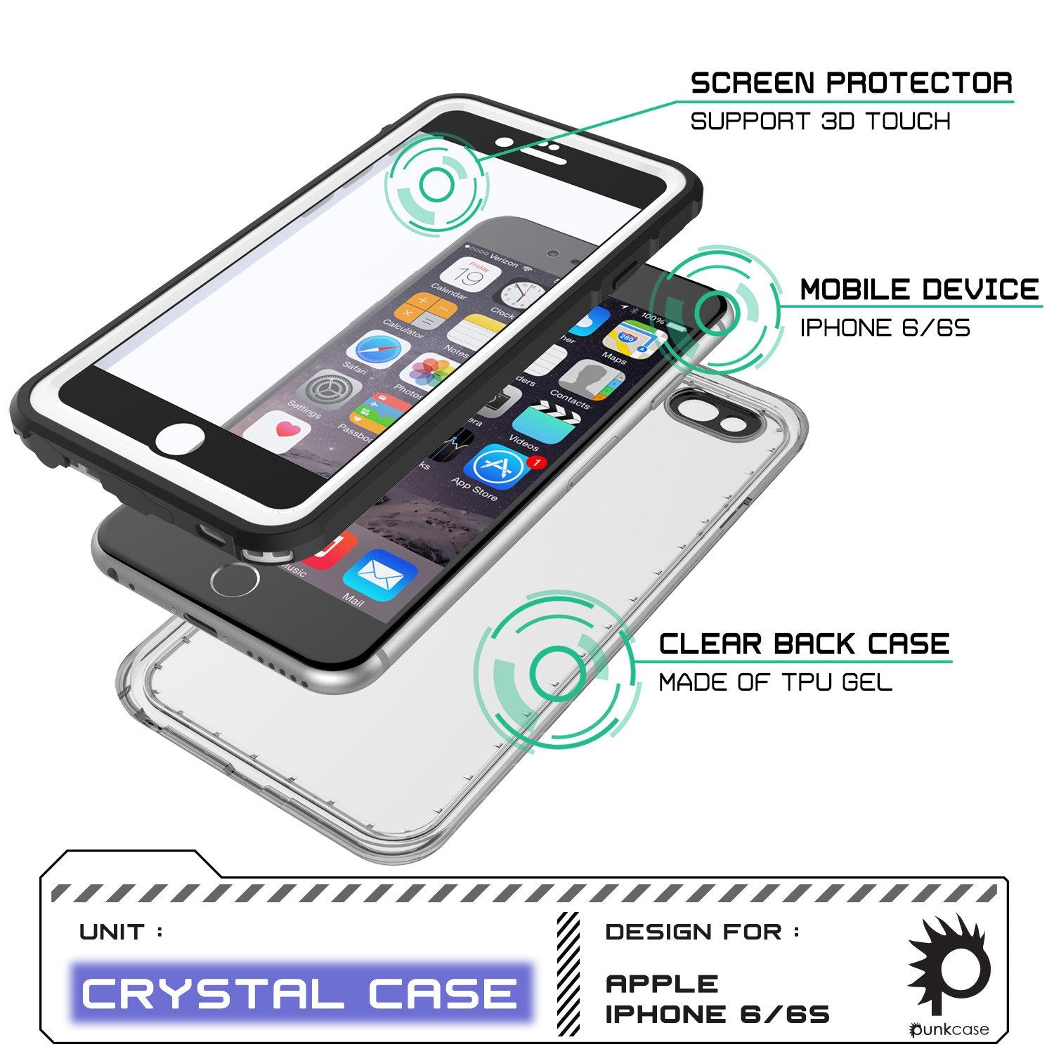 iPhone 6/6S Waterproof Case, PUNKcase CRYSTAL White W/ Attached Screen Protector  | Warranty