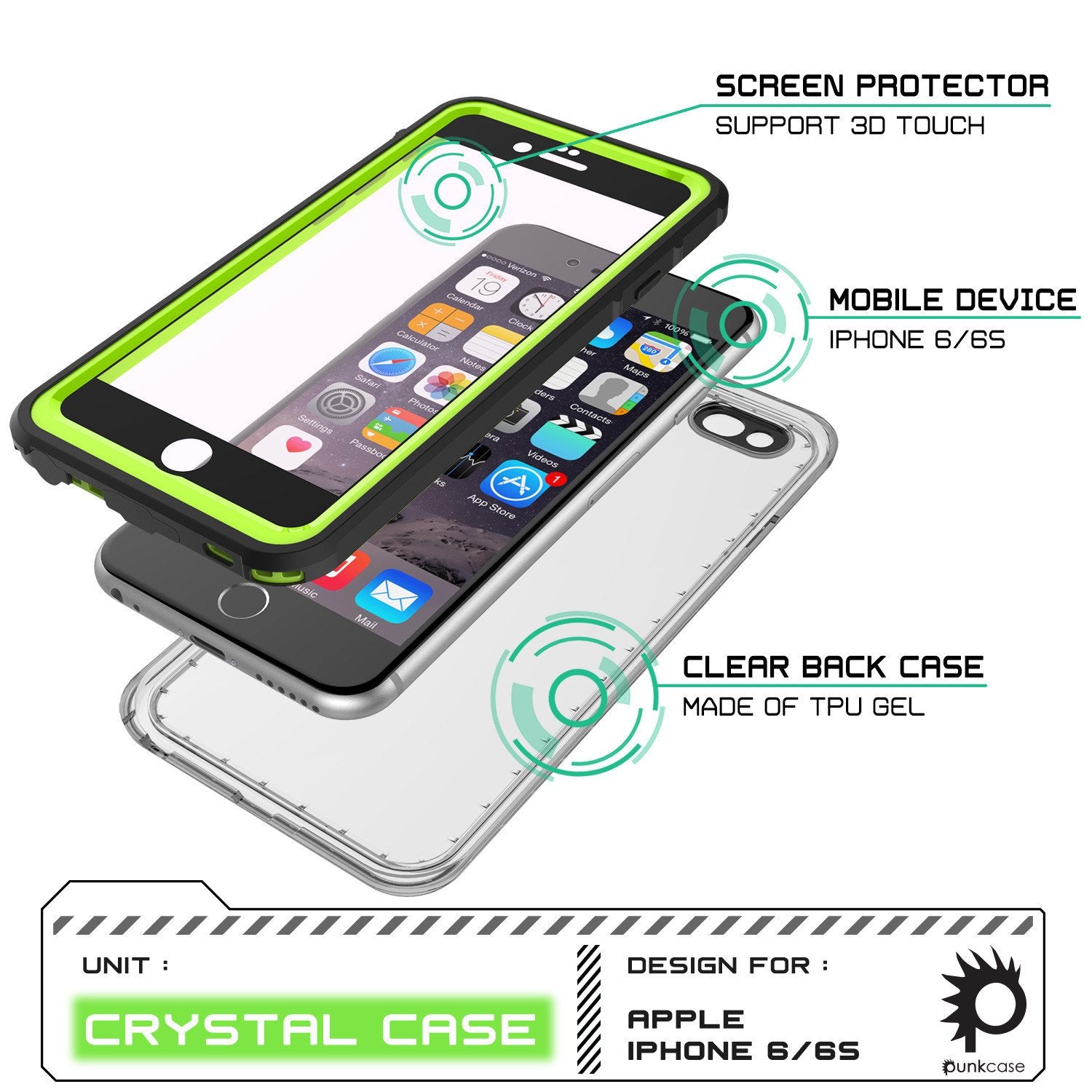 iPhone 6+/6S+ Plus  Waterproof Case, PUNKcase CRYSTAL Light Green  W/ Attached Screen Protector