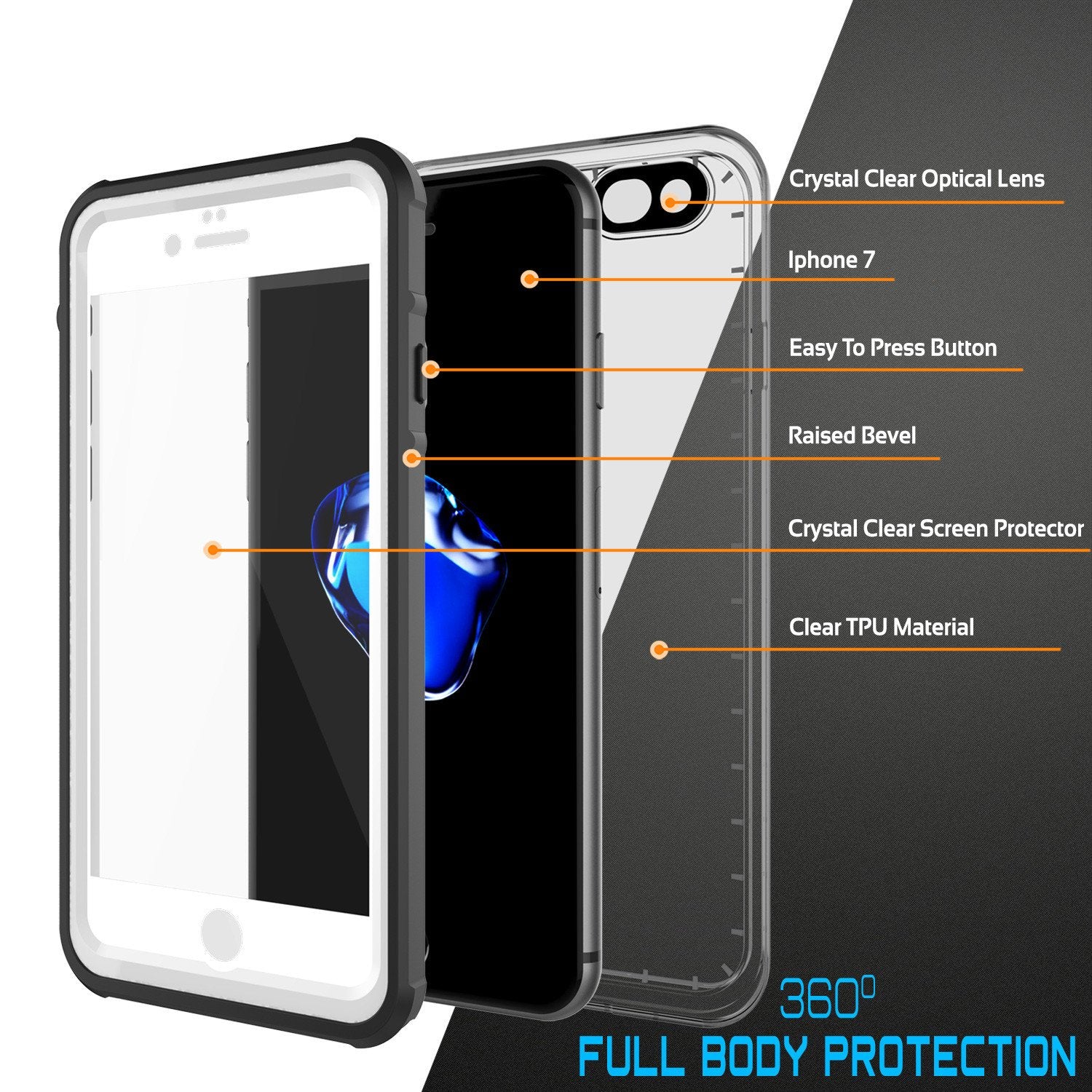Apple iPhone 7 Waterproof Case, PUNKcase CRYSTAL White W/ Attached Screen Protector  | Warranty