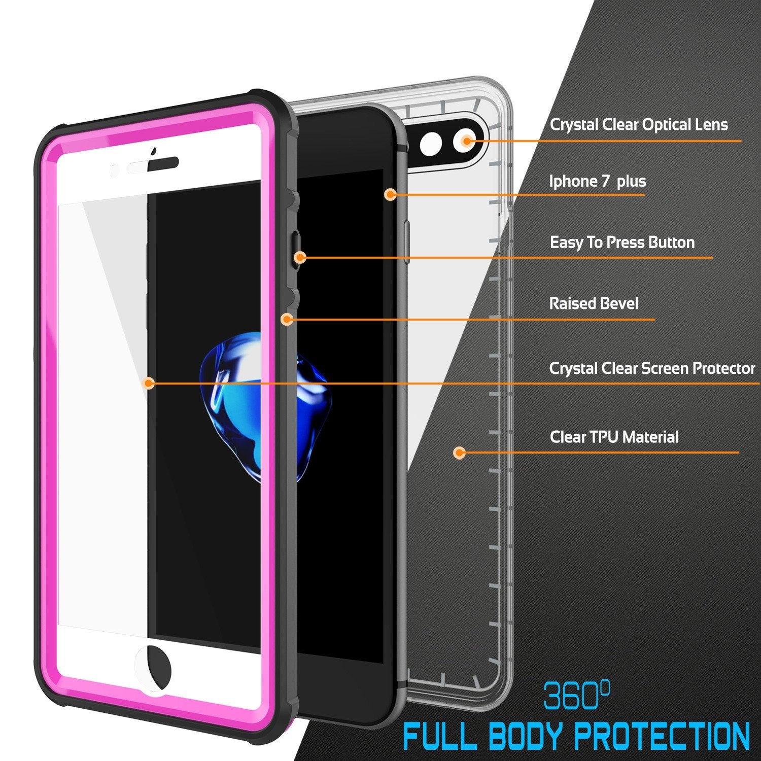 iPhone 8+ Plus Waterproof Case, PUNKcase CRYSTAL Pink W/ Attached Screen Protector  | Warranty