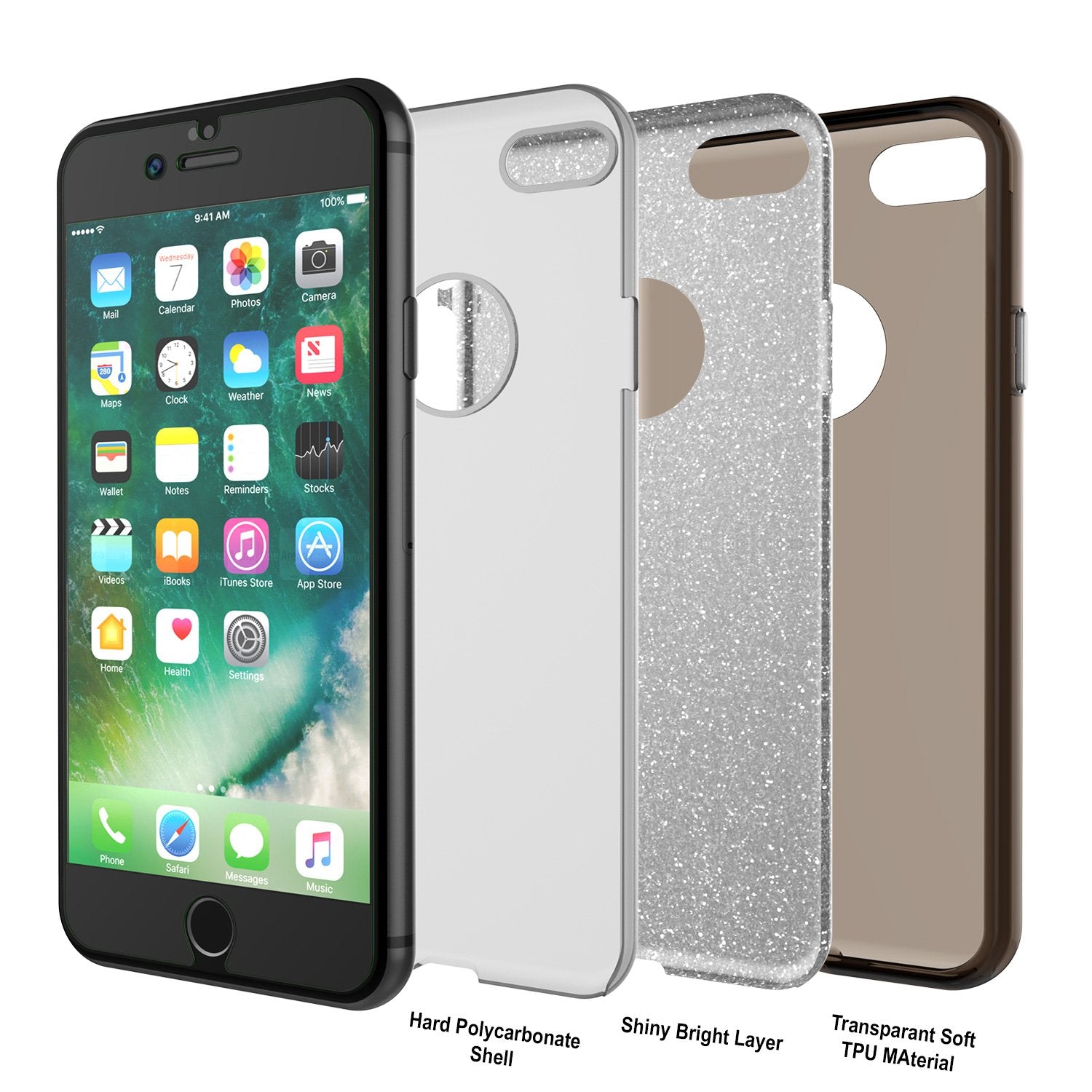 iPhone 8 Case, Punkcase Galactic 2.0 Series Ultra Slim Protective Armor TPU Cover [Black/Grey]