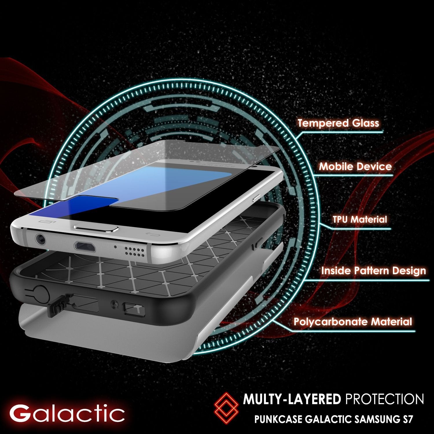 Galaxy s7 Case PunkCase Galactic Silver Slim Protective Armor Soft Cover Case w/ Tempered Glass