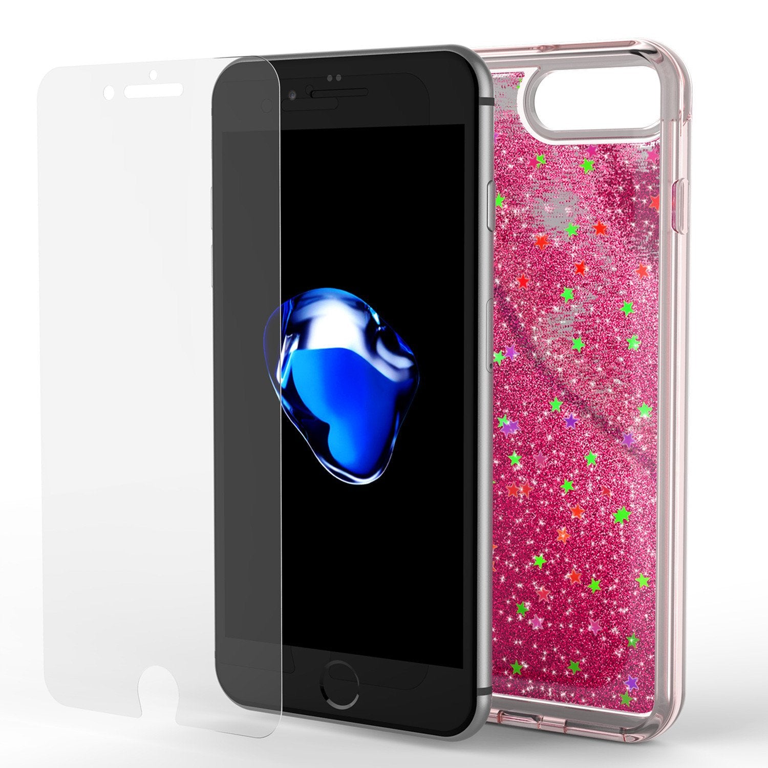 iPhone 7 Plus Case, Punkcase [Liquid Pink Series] Protective Dual Layer Floating Glitter Cover with lots of Bling & Sparkle + 0.3mm Tempered Glass Screen Protector for Apple iPhone 7s Plus