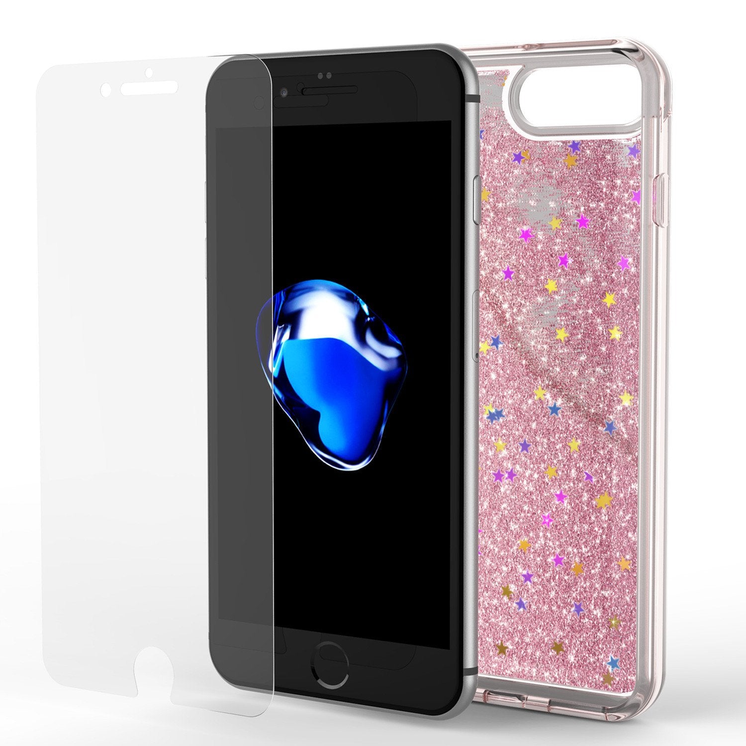 iPhone 7 Plus Case, Punkcase [Liquid Rose Series] Protective Dual Layer Floating Glitter Cover with lots of Bling & Sparkle + 0.3mm Tempered Glass Screen Protector for Apple iPhone 7s Plus