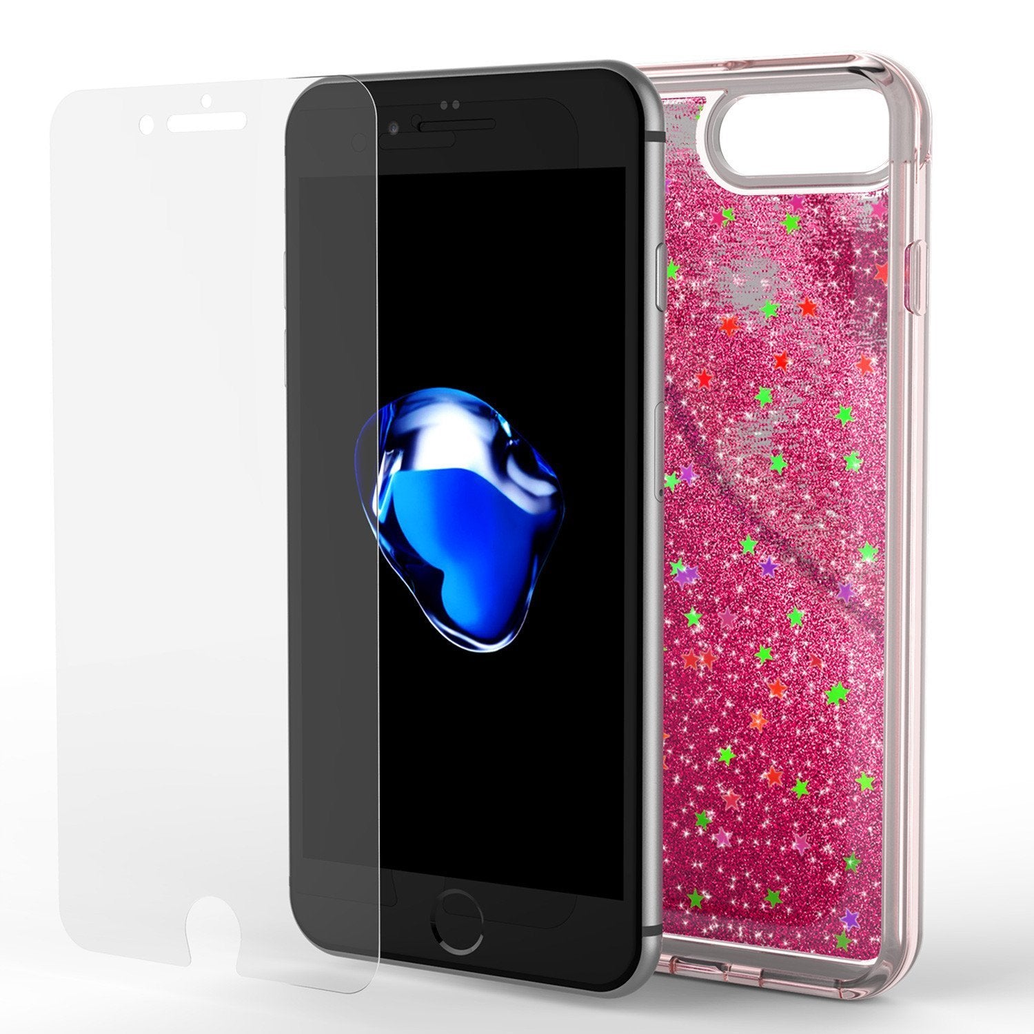 iPhone 8+ Plus Case, Punkcase Liquid Pink, Floating Glitter Cover Series