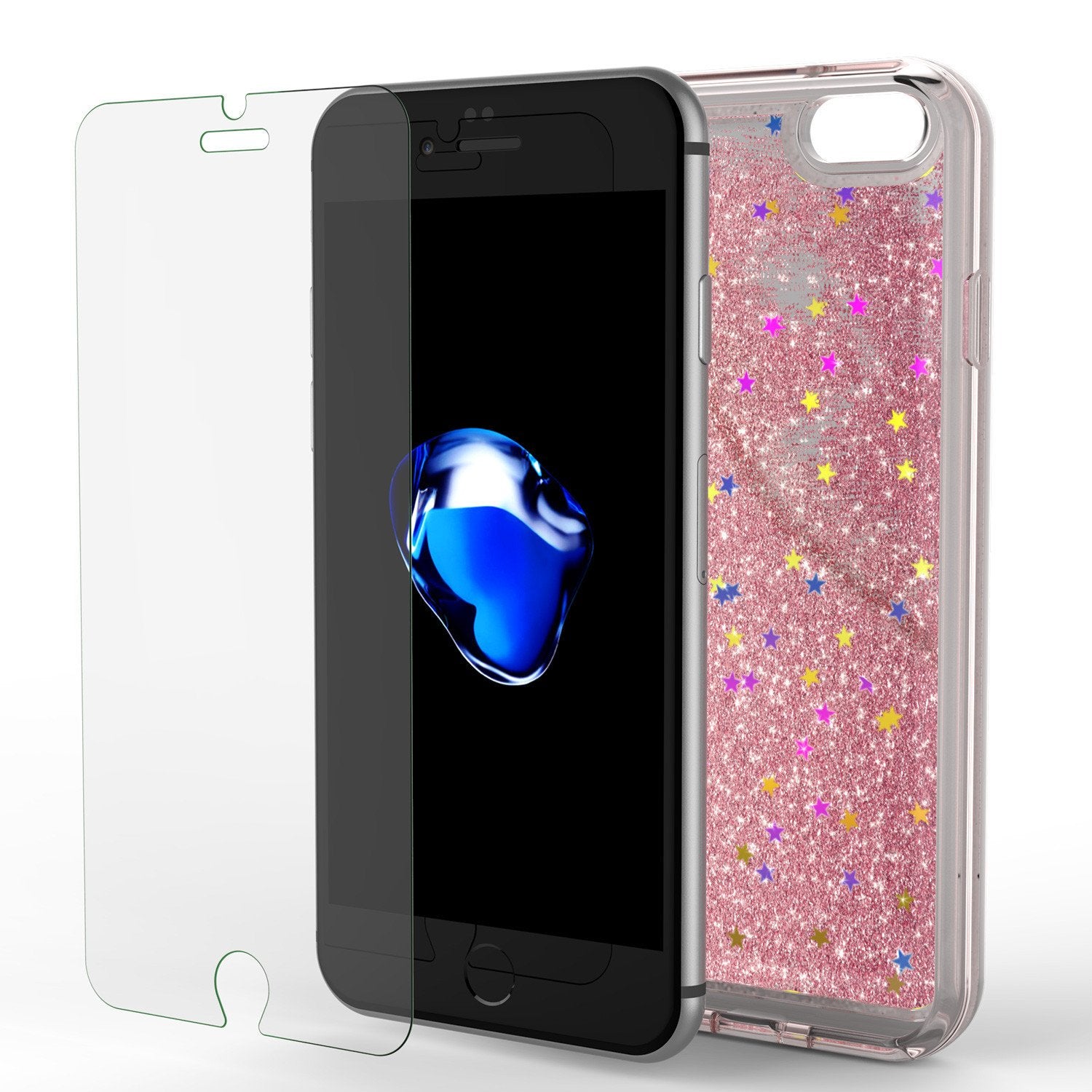 iPhone 7 Case, Punkcase [Liquid Rose Series] Protective Dual Layer Floating Glitter Cover with lots of Bling & Sparkle + 0.3mm Tempered Glass Screen Protector for Apple iPhone 7s