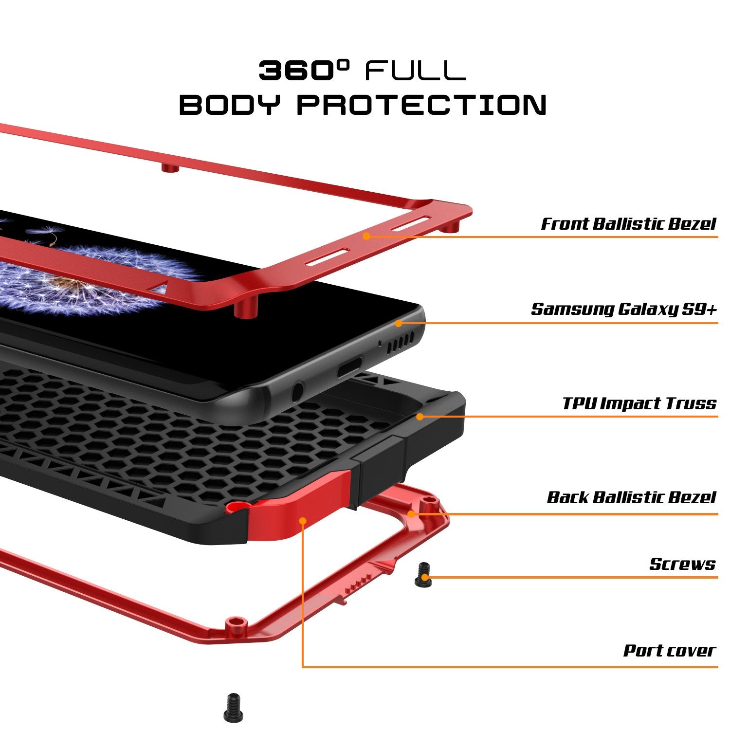 Galaxy S9 Plus Metal Case, Heavy Duty Military Grade Rugged Case, Red