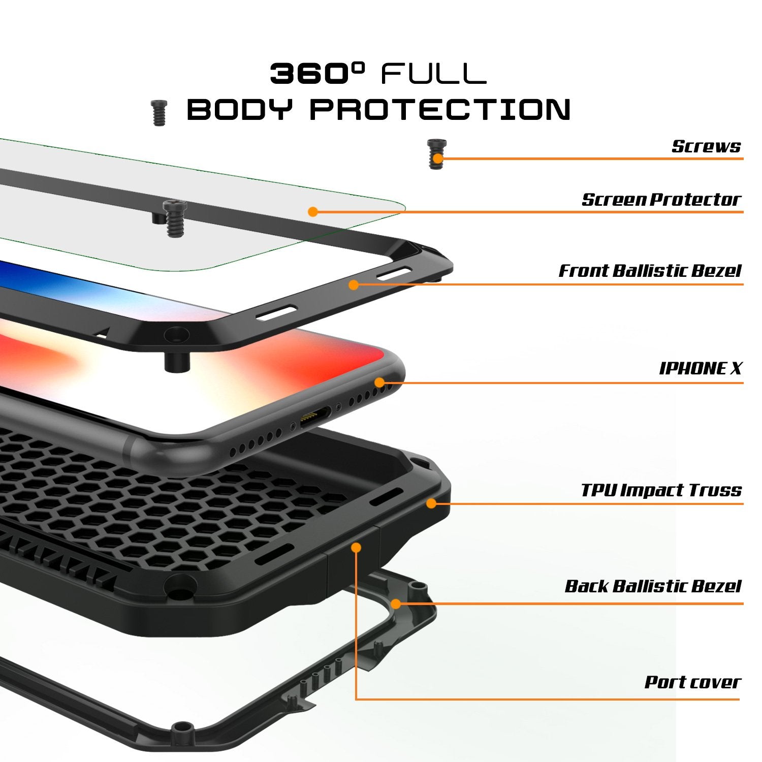 iPhone X Metal Case Heavy Duty Military Grade Rugged Armor Case, Black