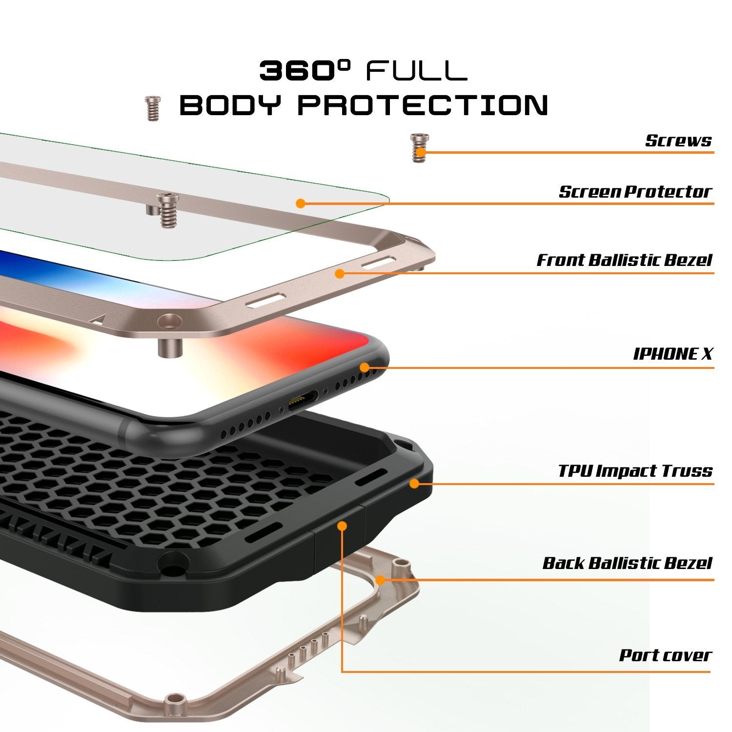 iPhone XS Max Metal Case, Heavy Duty Military Grade Armor Cover [shock proof] Full Body Hard [Gold]