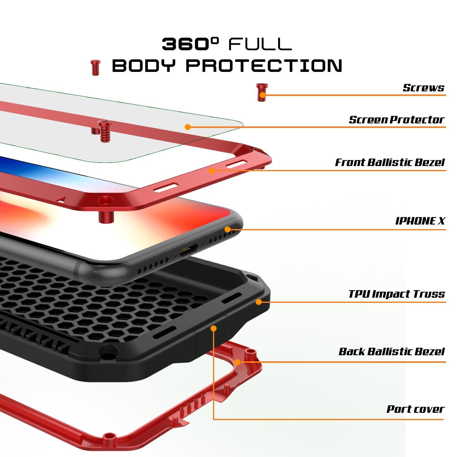 iPhone XS Max Metal Case, Heavy Duty Military Grade Armor Cover [shock proof] Full Body Hard [Red]