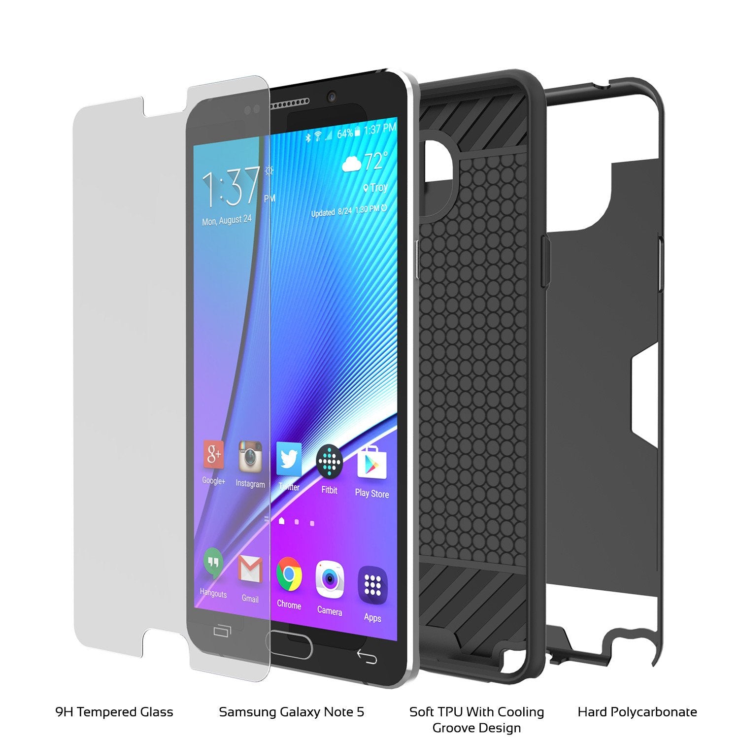 Galaxy Note 5 Case PunkCase SLOT Black Series Slim Armor Soft Cover Case w/ Tempered Glass