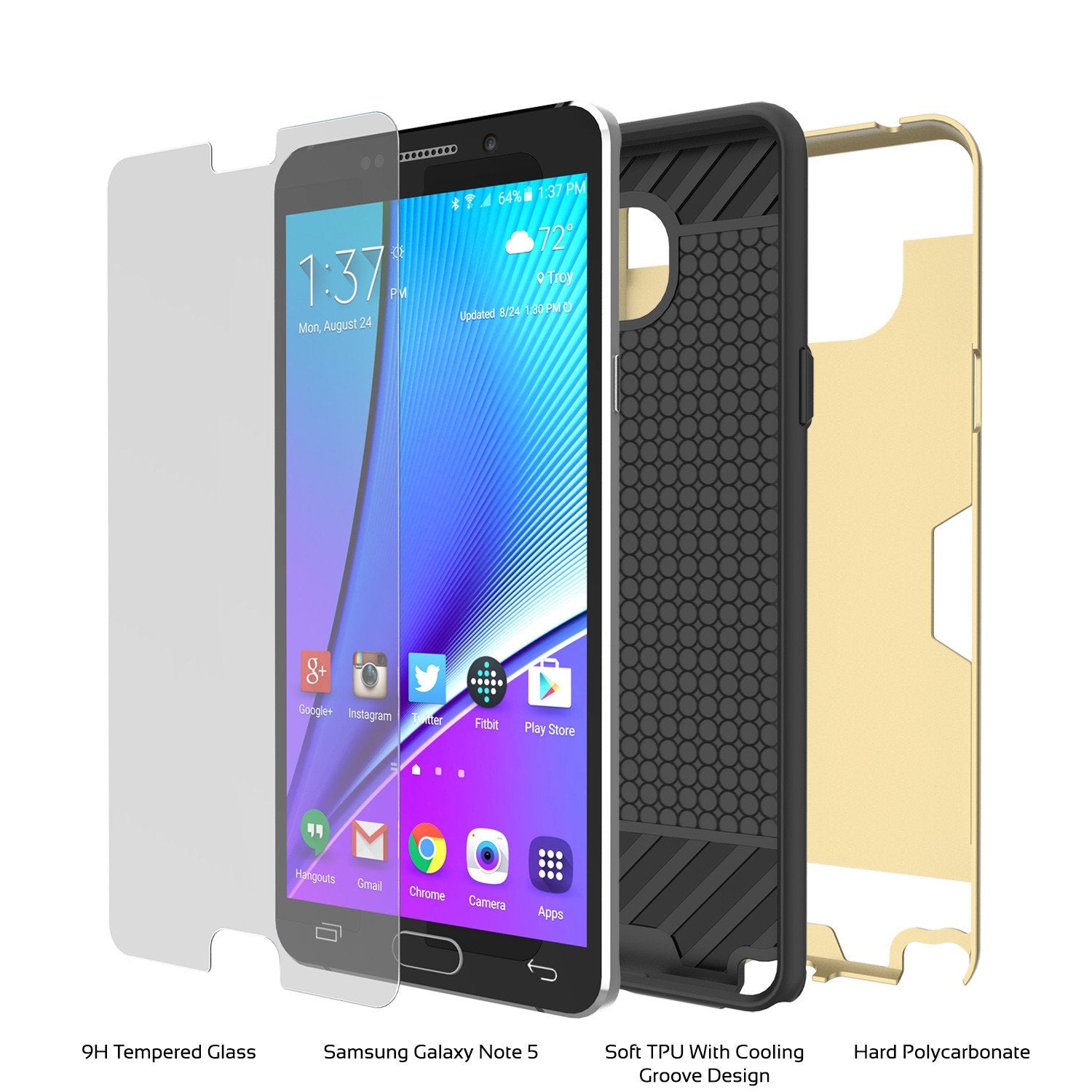 Galaxy Note 5 Case PunkCase SLOT Gold Series Slim Armor Soft Cover Case w/ Tempered Glass