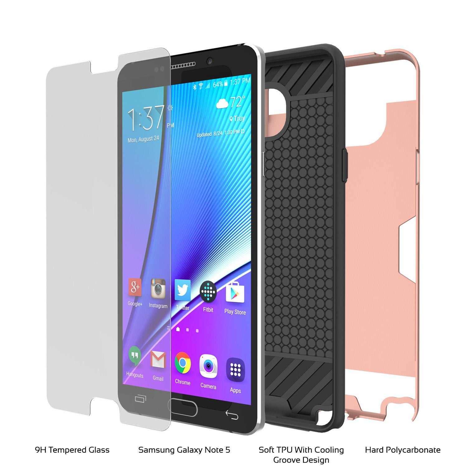 Galaxy Note 5 Case PunkCase SLOT Rose Series Slim Armor Soft Cover Case w/ Tempered Glass