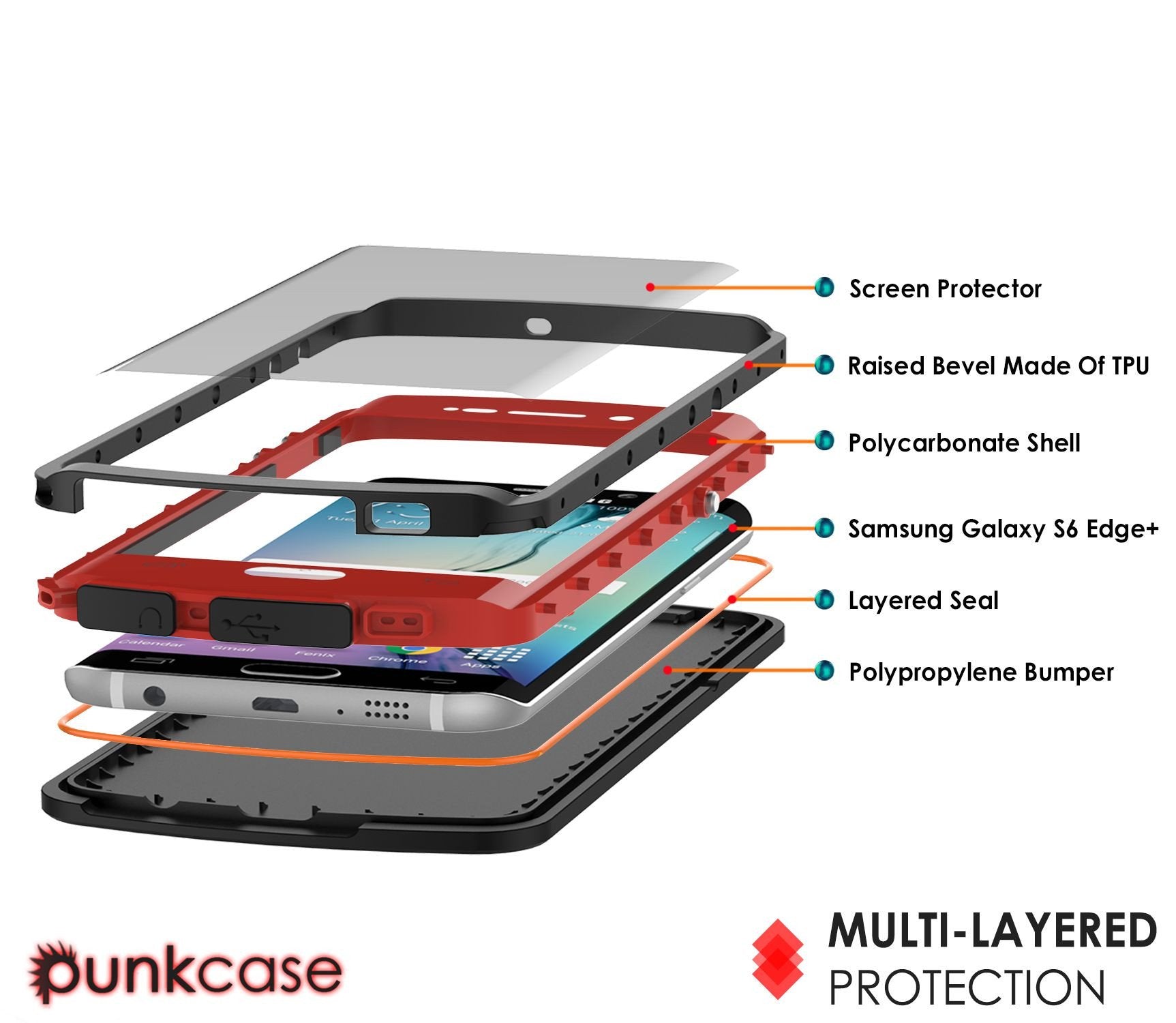 Galaxy s6 EDGE Plus Waterproof Case, Punkcase StudStar Red Water/Shock Proof | Lifetime Warranty