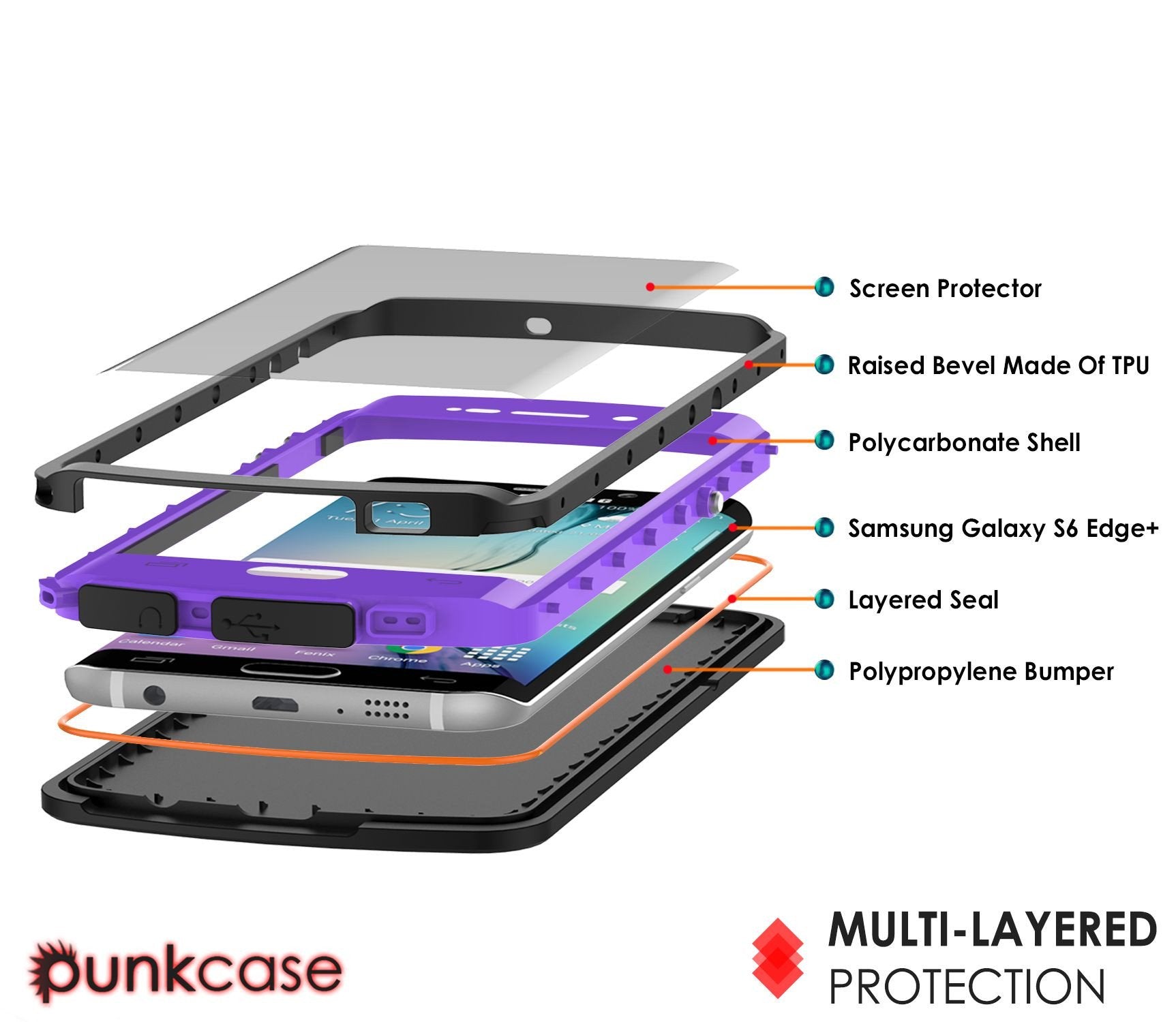 Galaxy s6 EDGE Plus Waterproof Case, Punkcase StudStar Purple Water/Shock Proof | Lifetime Warranty
