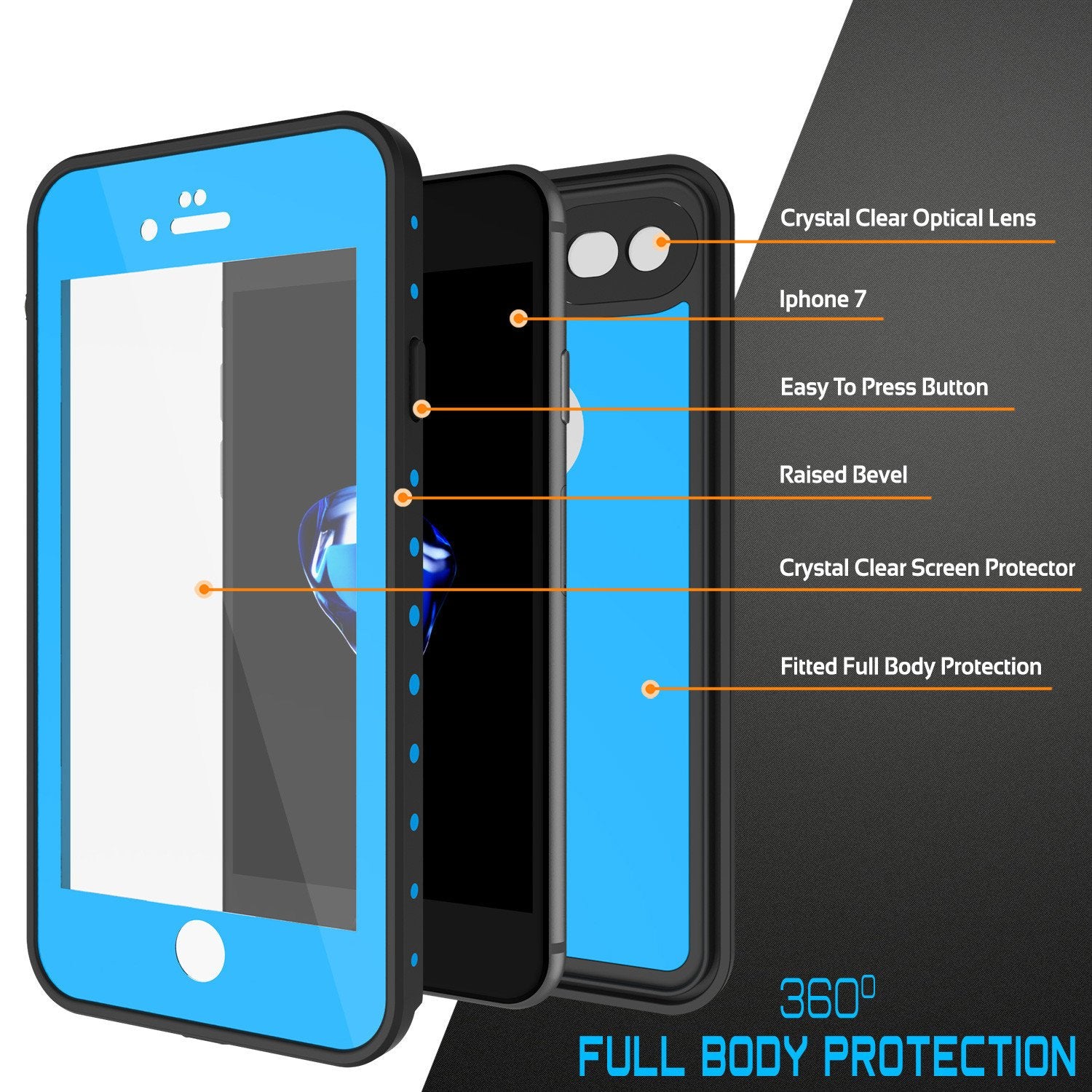 iPhone 7 Waterproof Case, Punkcase [Light Blue] [StudStar Series] [Slim Fit] [IP68 Certified] [Shockproof] [Dirtproof] [Snowproof] Armor Cover for Apple iPhone 7 & 7s