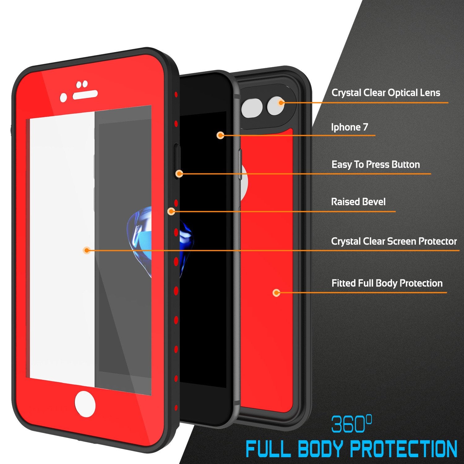 iPhone 7 Waterproof IP68 Case, Punkcase [Red] [StudStar Series] [Slim Fit] [Dirtproof] [Snowproof]