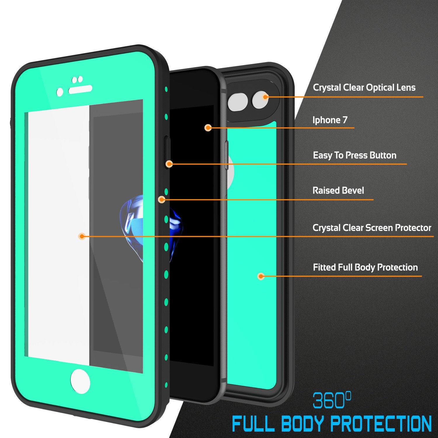 iPhone 7 Waterproof Case, Punkcase [Teal] [StudStar Series] [Slim Fit] [IP68 Certified] [Shockproof] [Dirtproof] [Snowproof] Armor Cover for Apple iPhone 7 & 7s