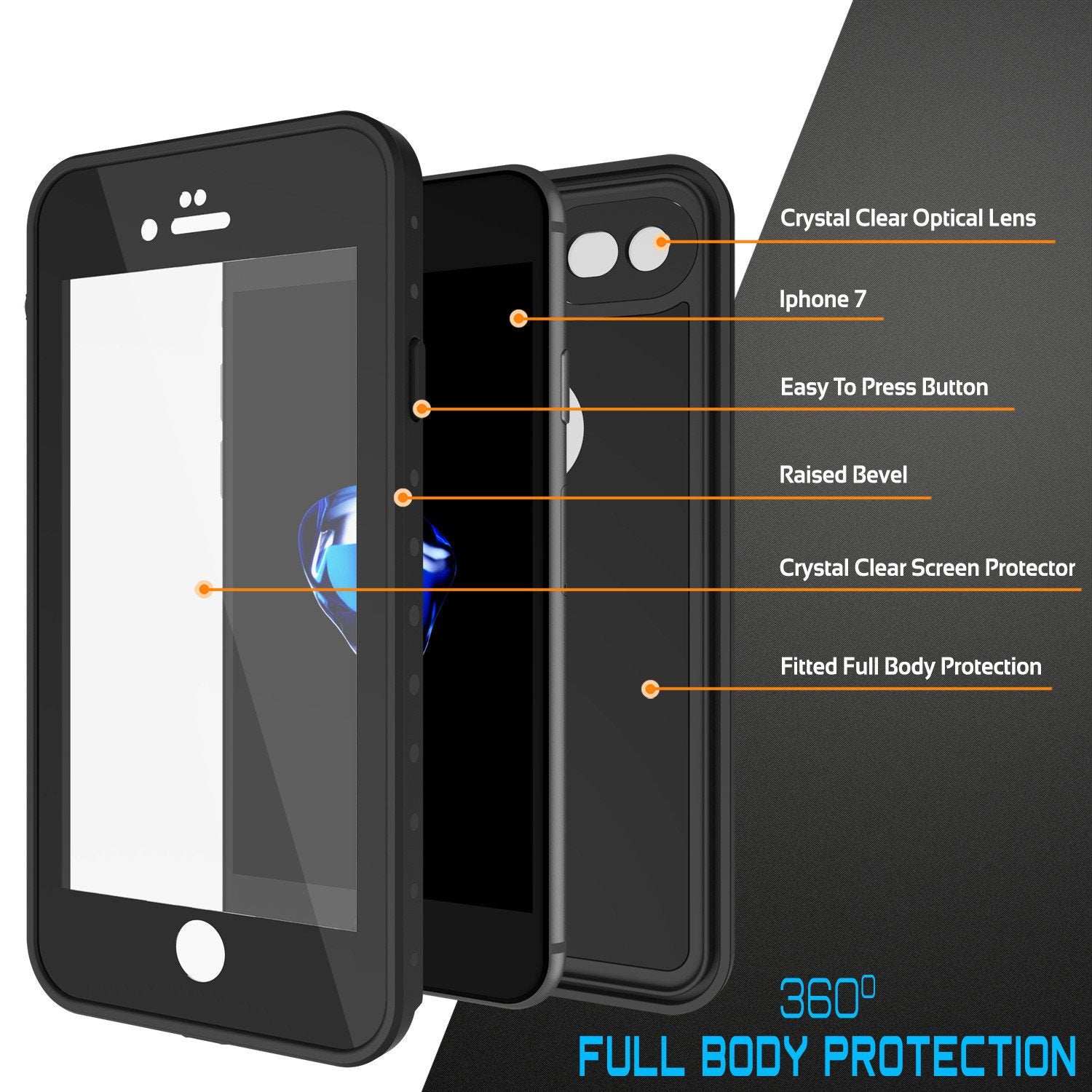 iPhone 7s Waterproof Case, Punkcase [Black] [StudStar Series] [Slim Fit] [IP68 Certified] [Shockproof] [Dirtproof] [Snowproof] Armor Cover for Apple iPhone 7 & 7s