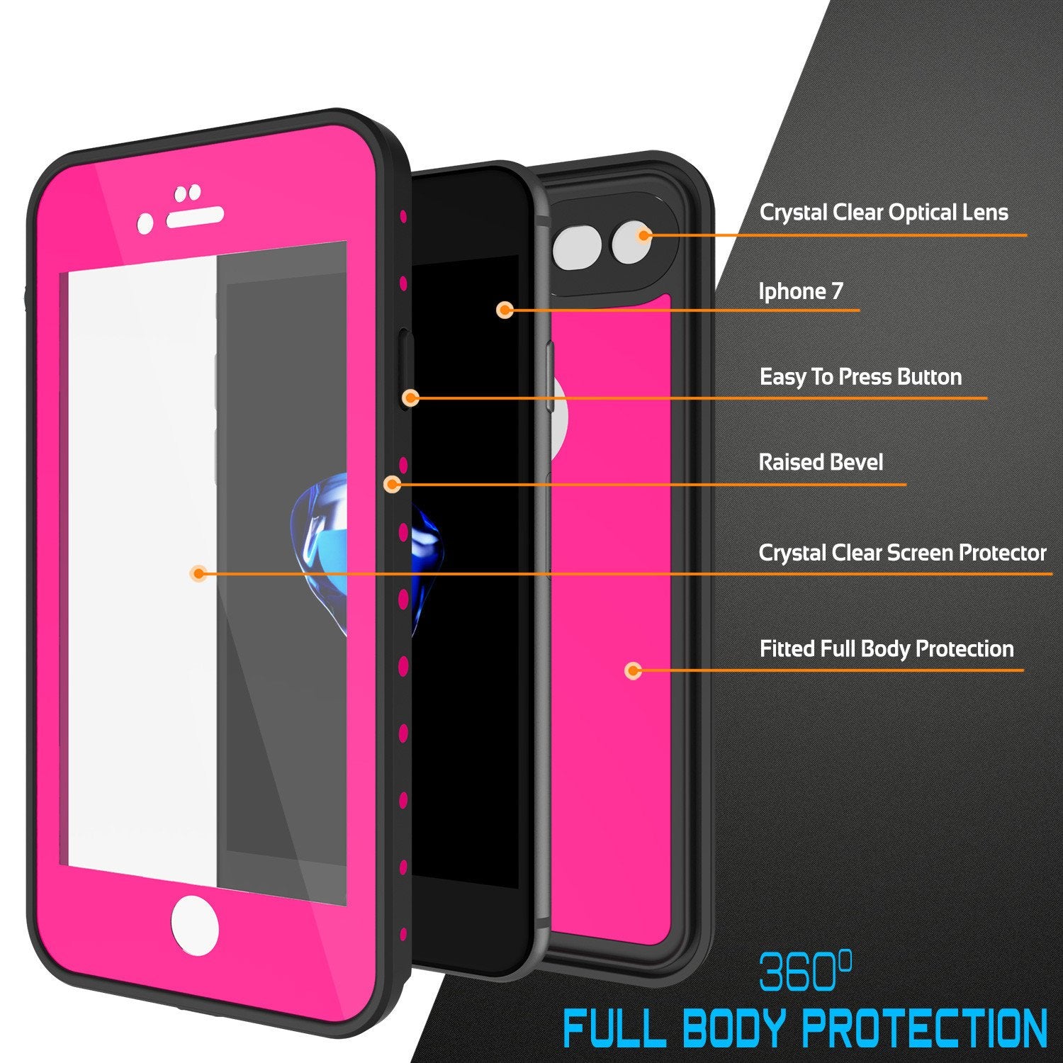 iPhone 7 Waterproof Case, Punkcase [Pink] [StudStar Series] [Slim Fit] [IP68 Certified] [Shockproof] [Dirtproof] [Snowproof] Armor Cover for Apple iPhone 7 & 7s